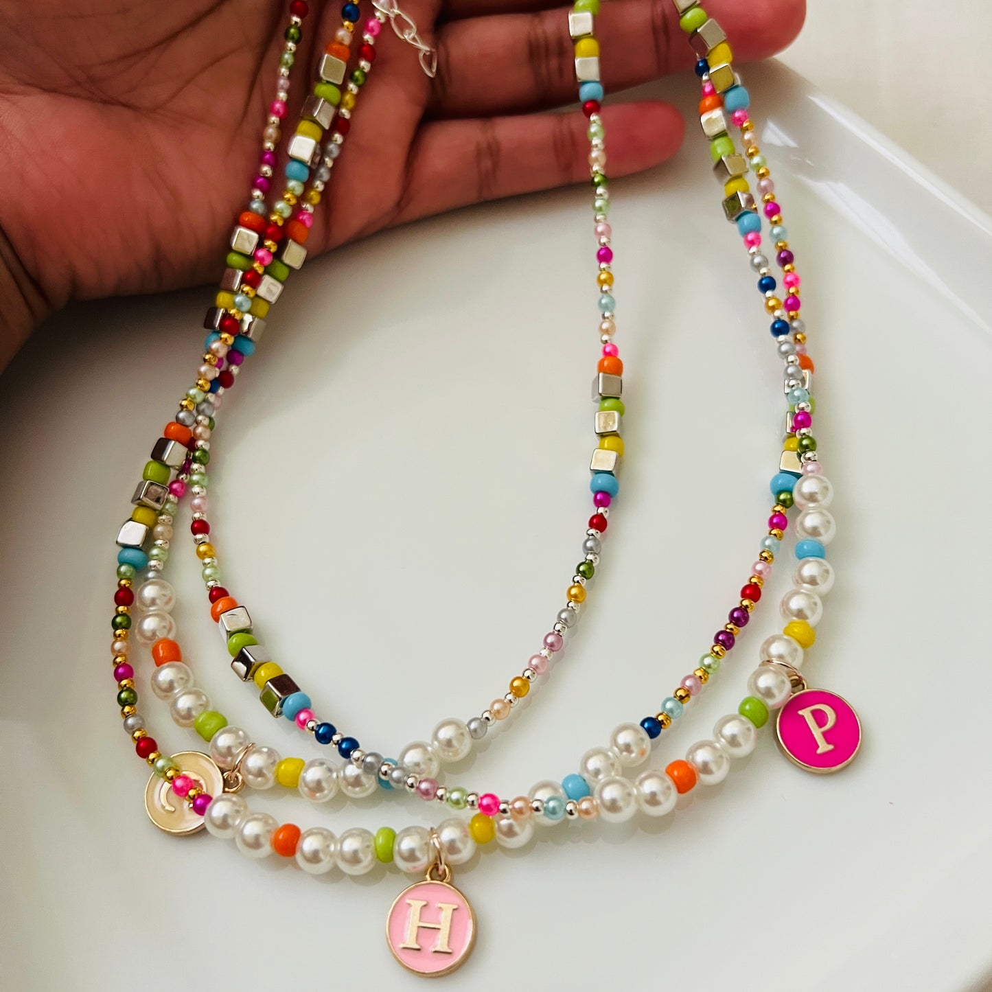 Letter Pendent Pearl Beaded Necklace - Ima Artistry