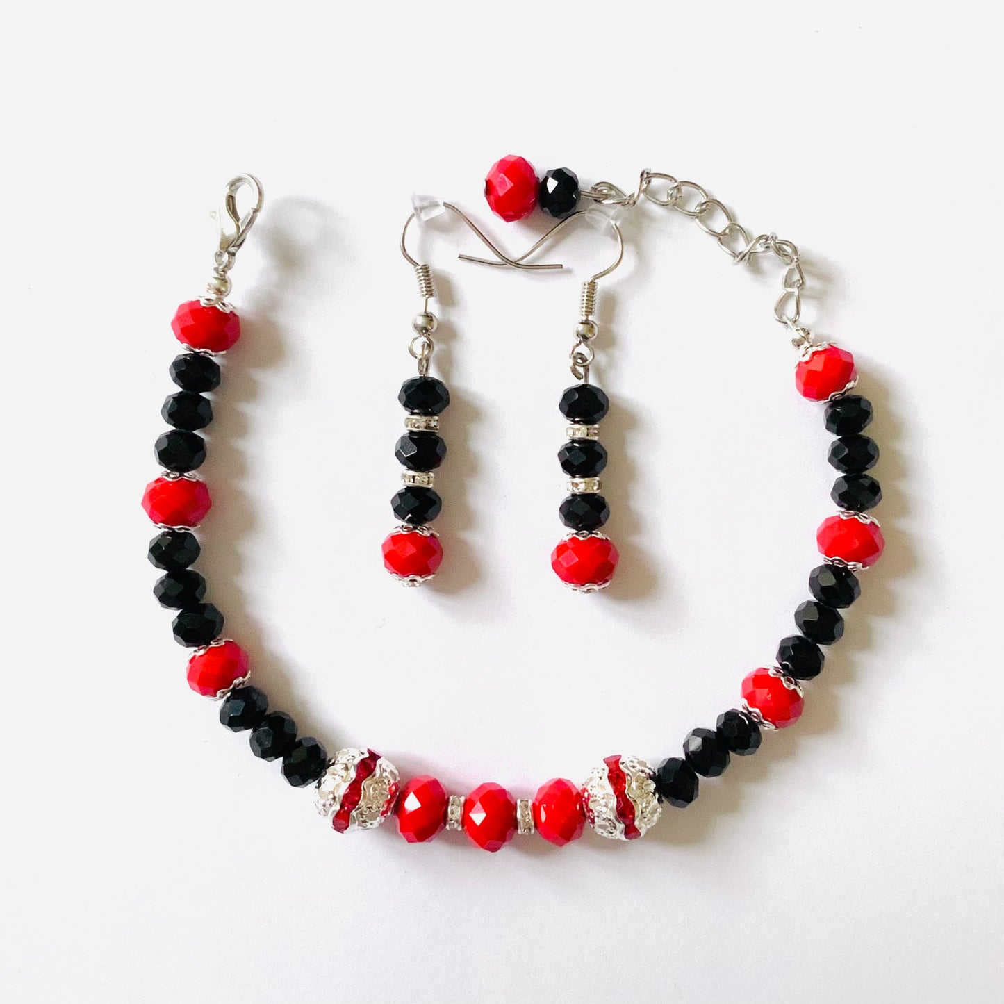 Red & Black Crystal Beaded Necklace Set - Ima Artistry