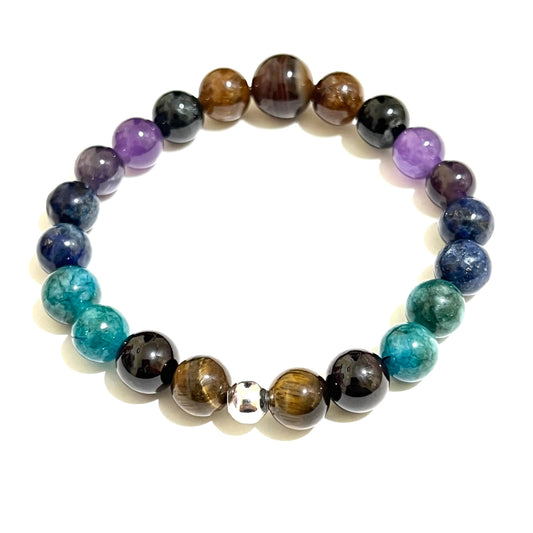 Unisex Metal Ball Multicoloured 8mm Gemstone Bracelet - Ima Artistry 