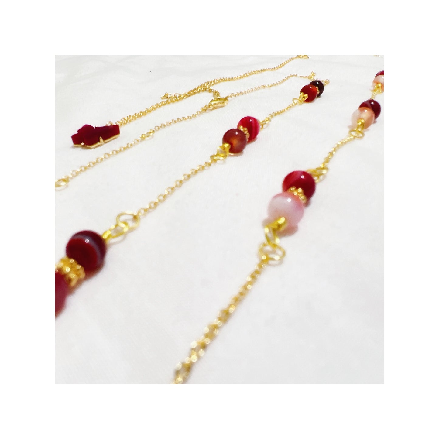 Red Lace Agate Gemstone Chain Necklace, Bracelet and Anklet Ima Artistry 