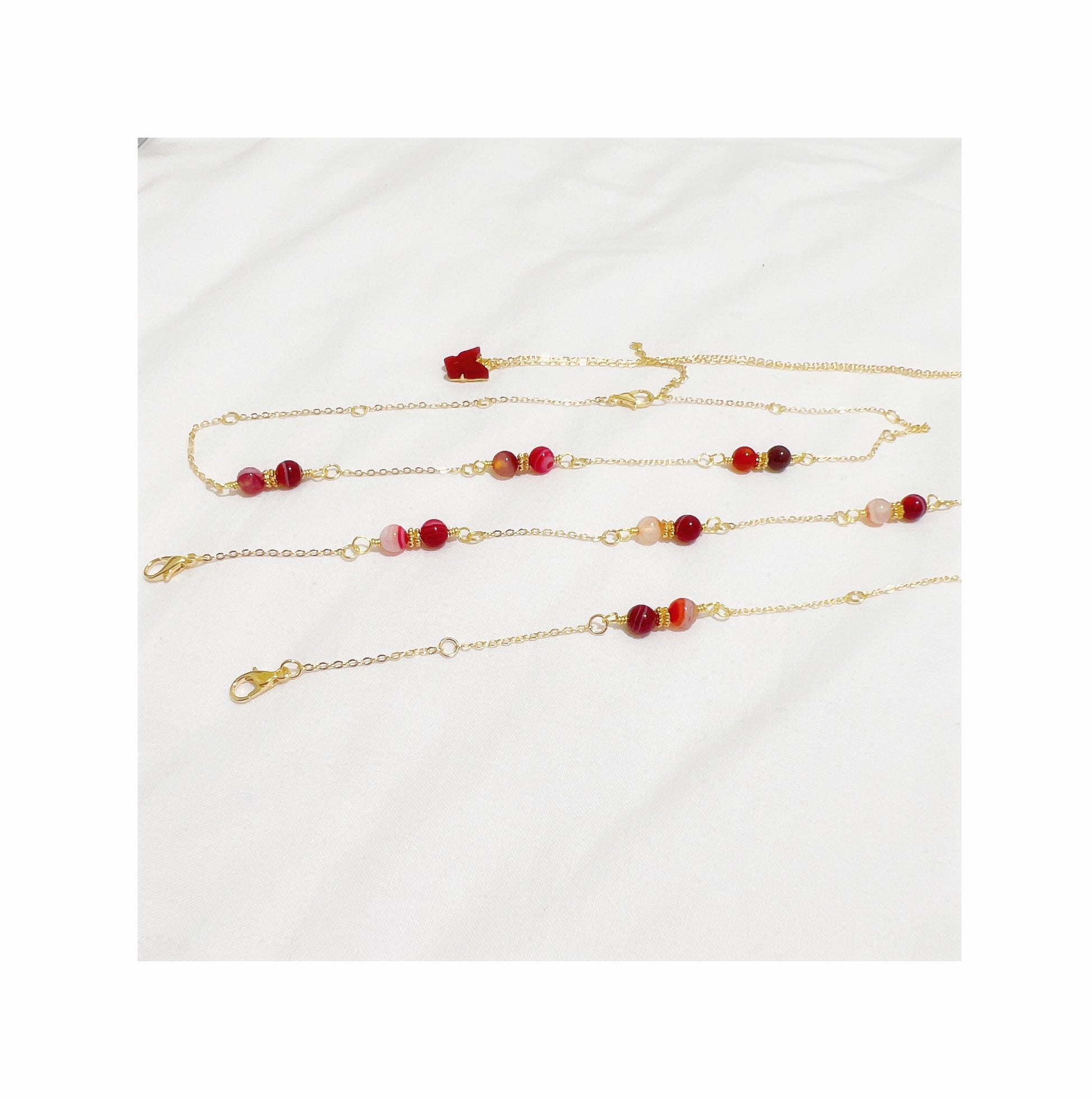 Red Lace Agate Gemstone Chain Necklace, Bracelet and Anklet Ima Artistry 