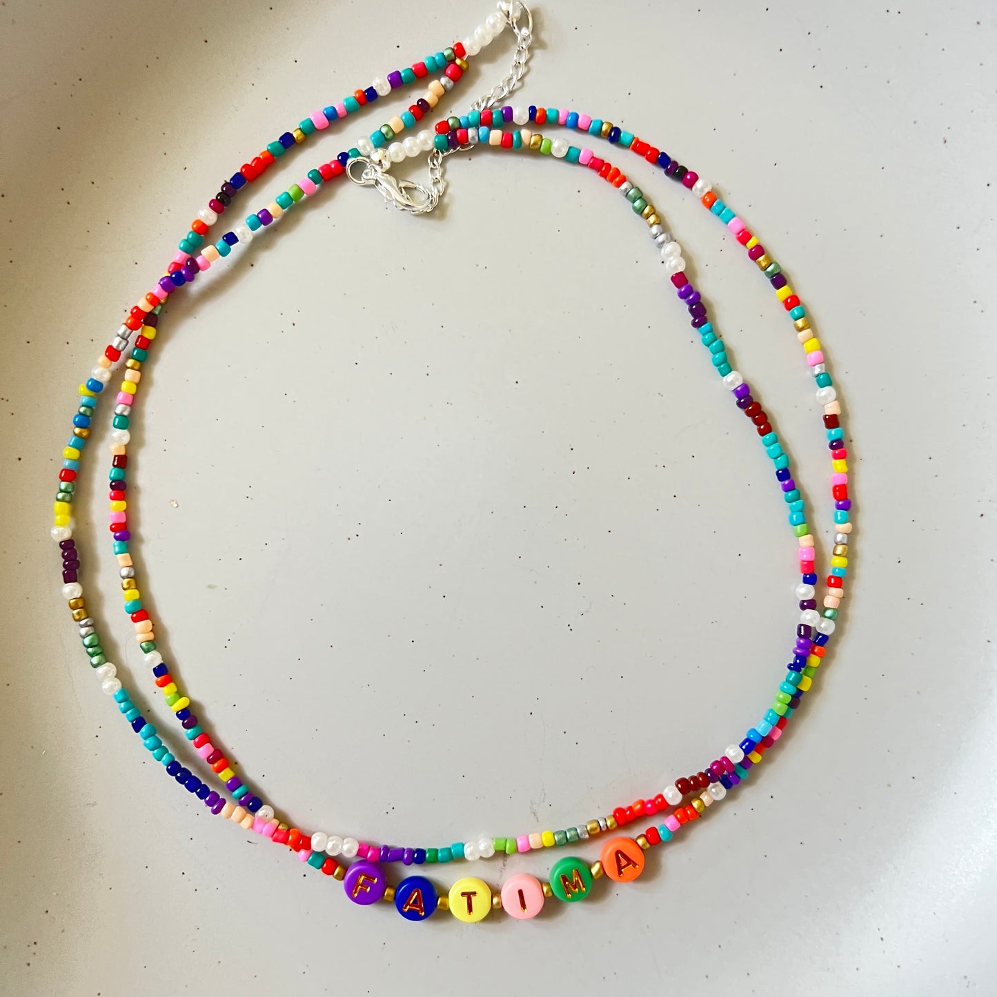 Twin Rainbow Seed Beaded Name Choker-Necklace Ima Artistry