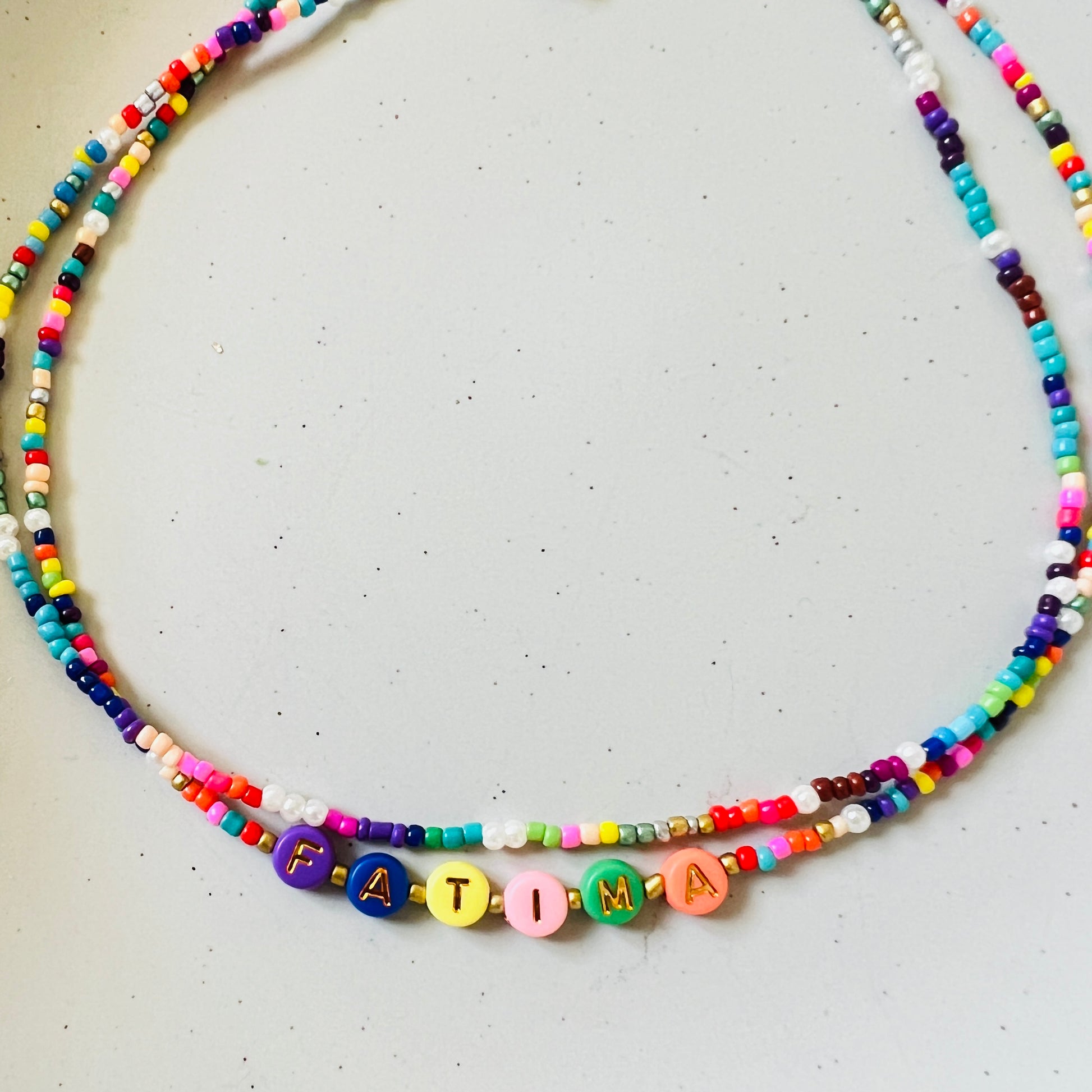 Twin Rainbow Seed Beaded Name Choker-Necklace Ima Artistry