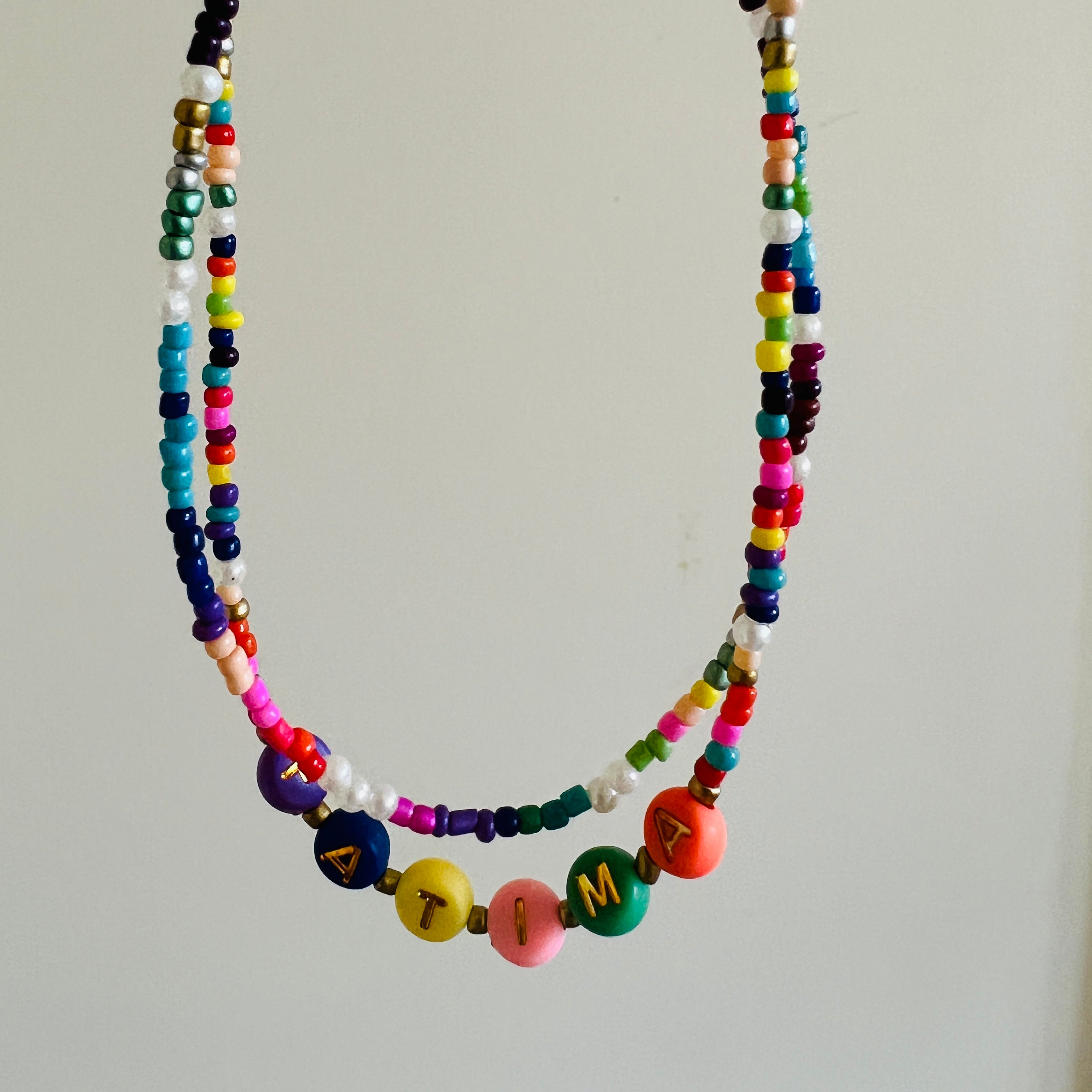 Twin Rainbow Seed Beaded Name Choker-Necklace Ima Artistry