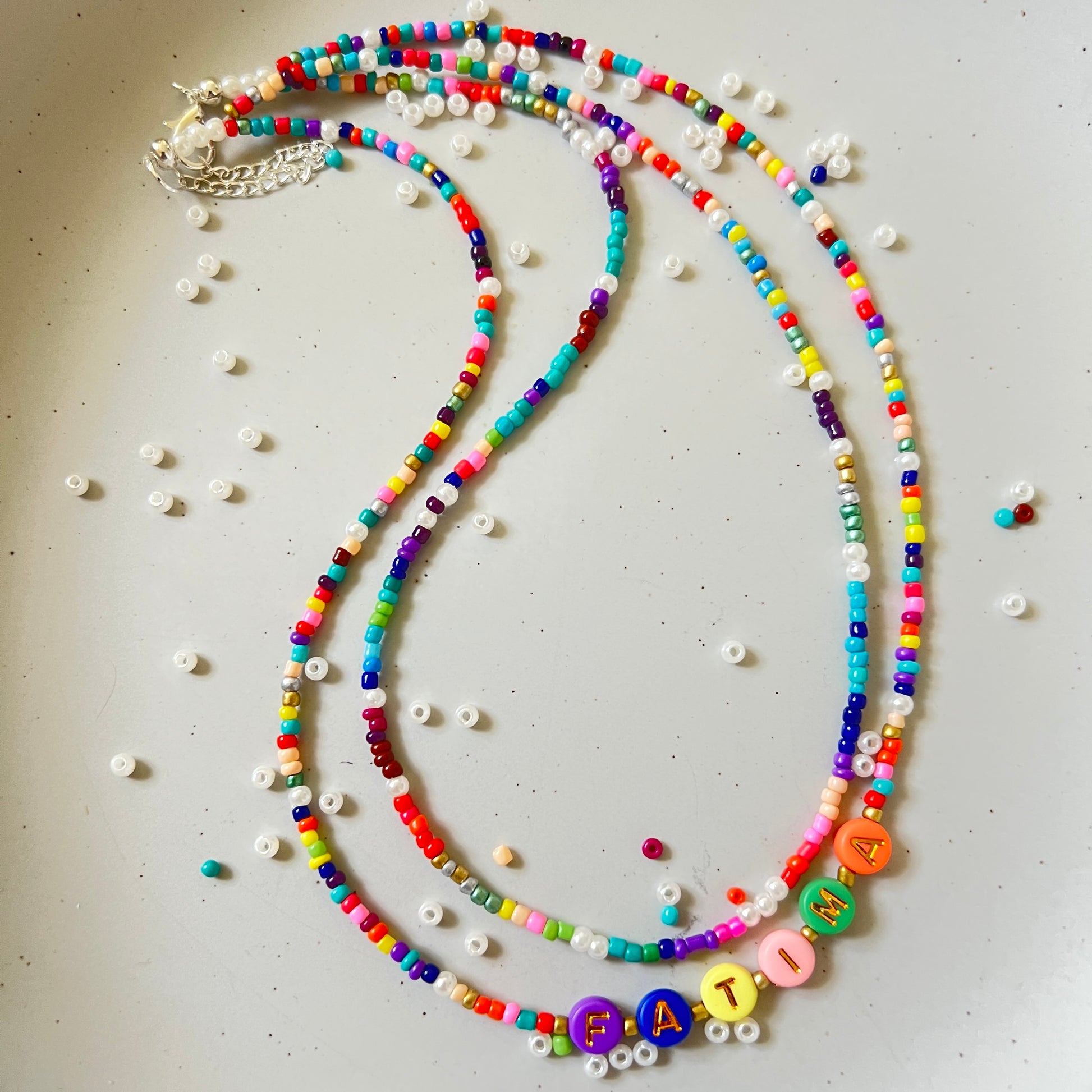 Twin Rainbow Seed Beaded Name Choker-Necklace Ima Artistry