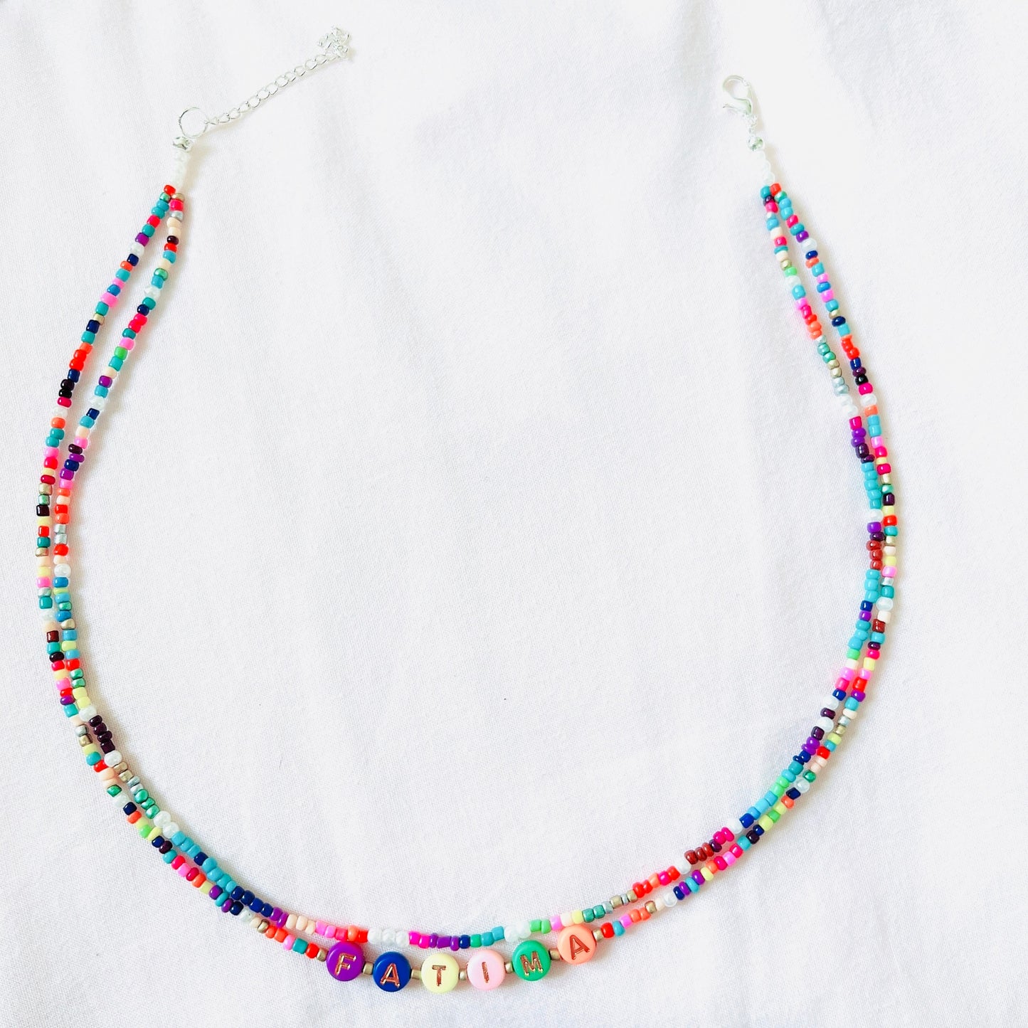 Twin Rainbow Seed Beaded Name Choker-Necklace Ima Artistry