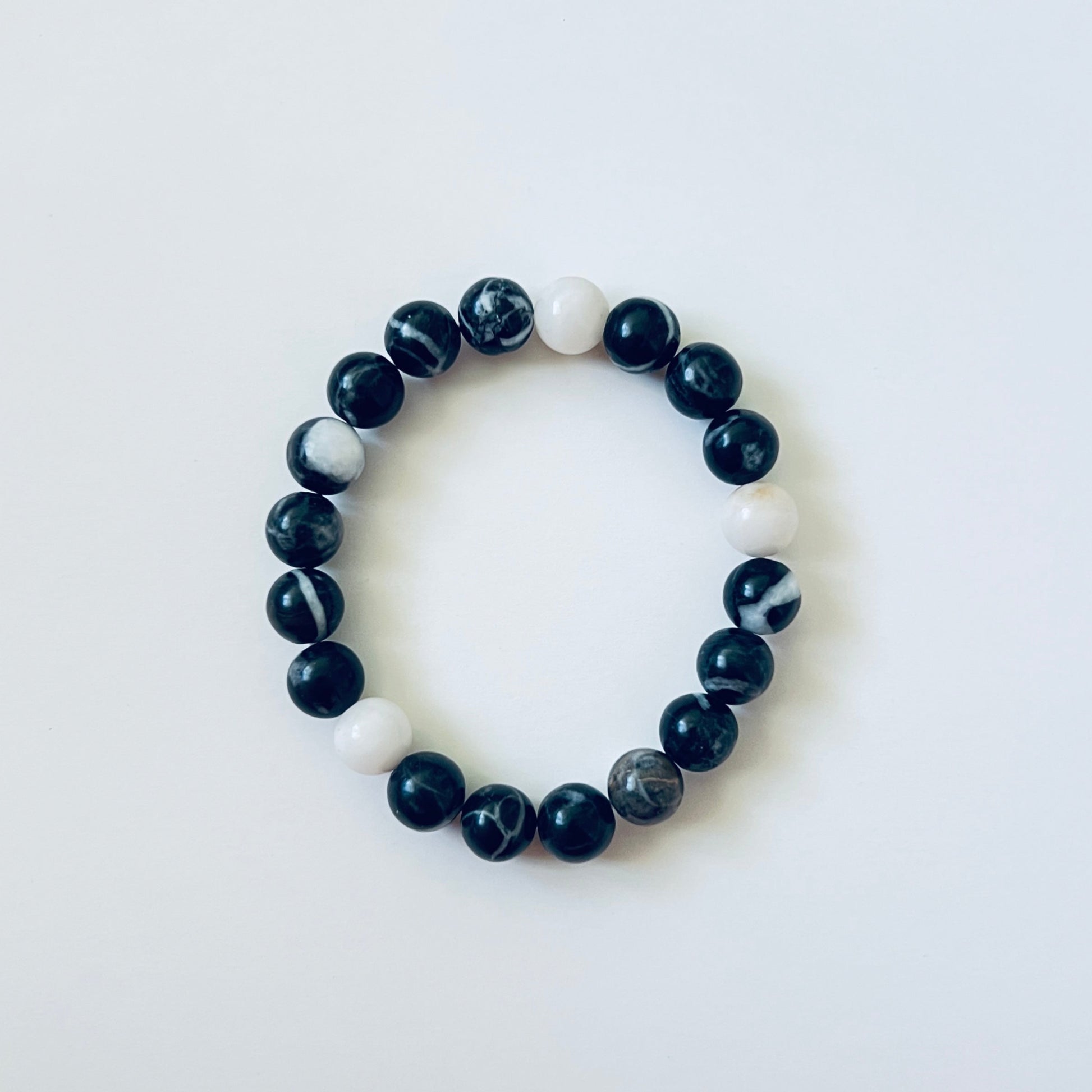 Black White 8mm Semi Precious Gemstones Bracelet for Men and Women Ima Artistry