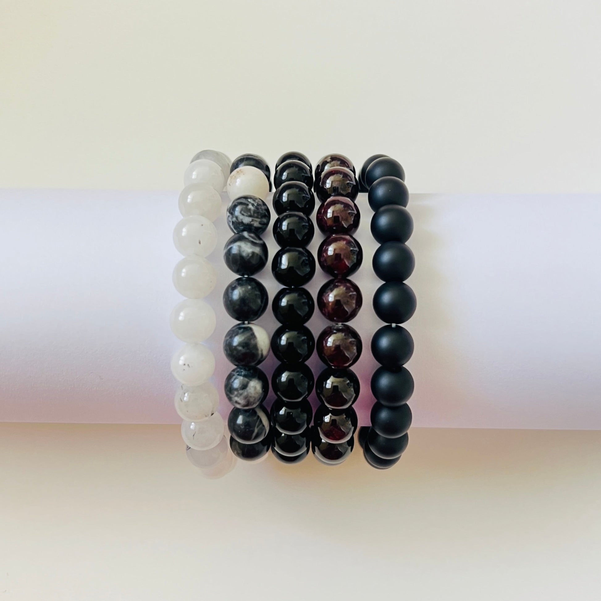 Black White 8mm Semi Precious Gemstones Bracelet for Men and Women Ima Artistry