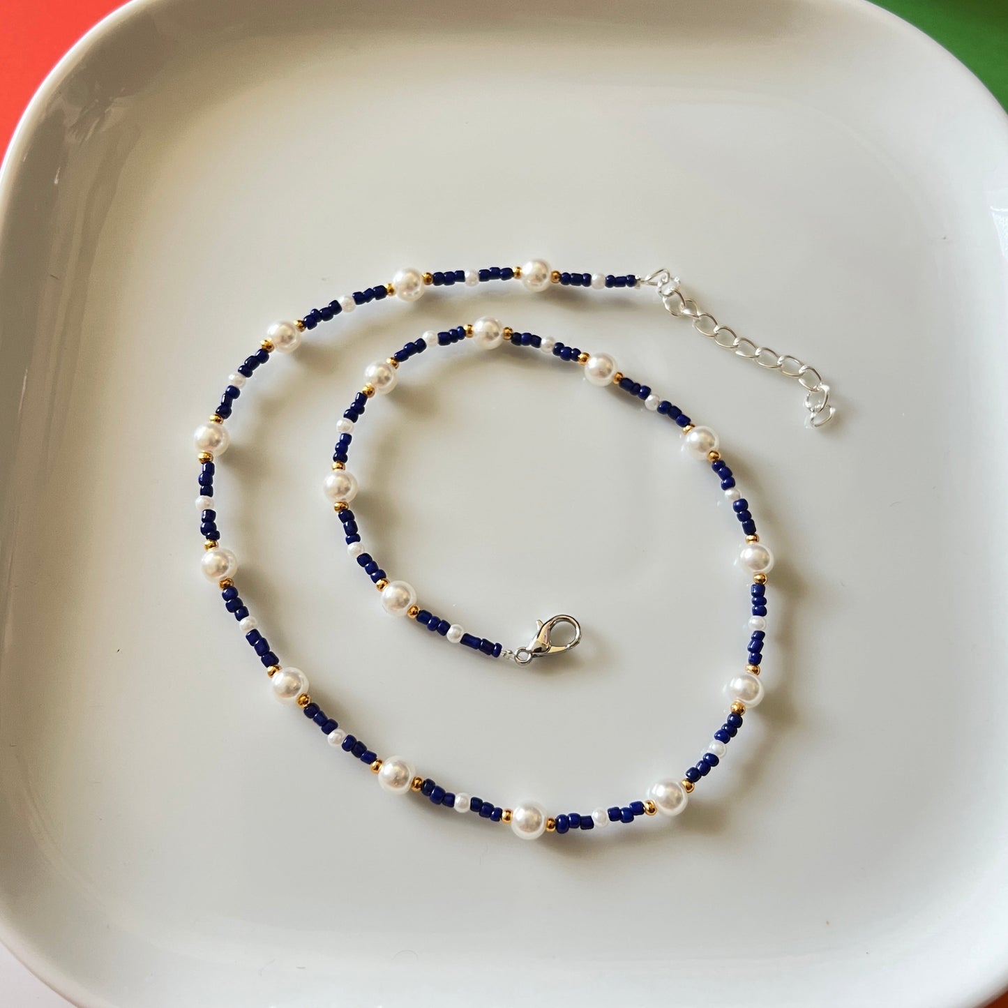 Blue Beaded Pearl Necklace with Bracelet - Ima Artistry 