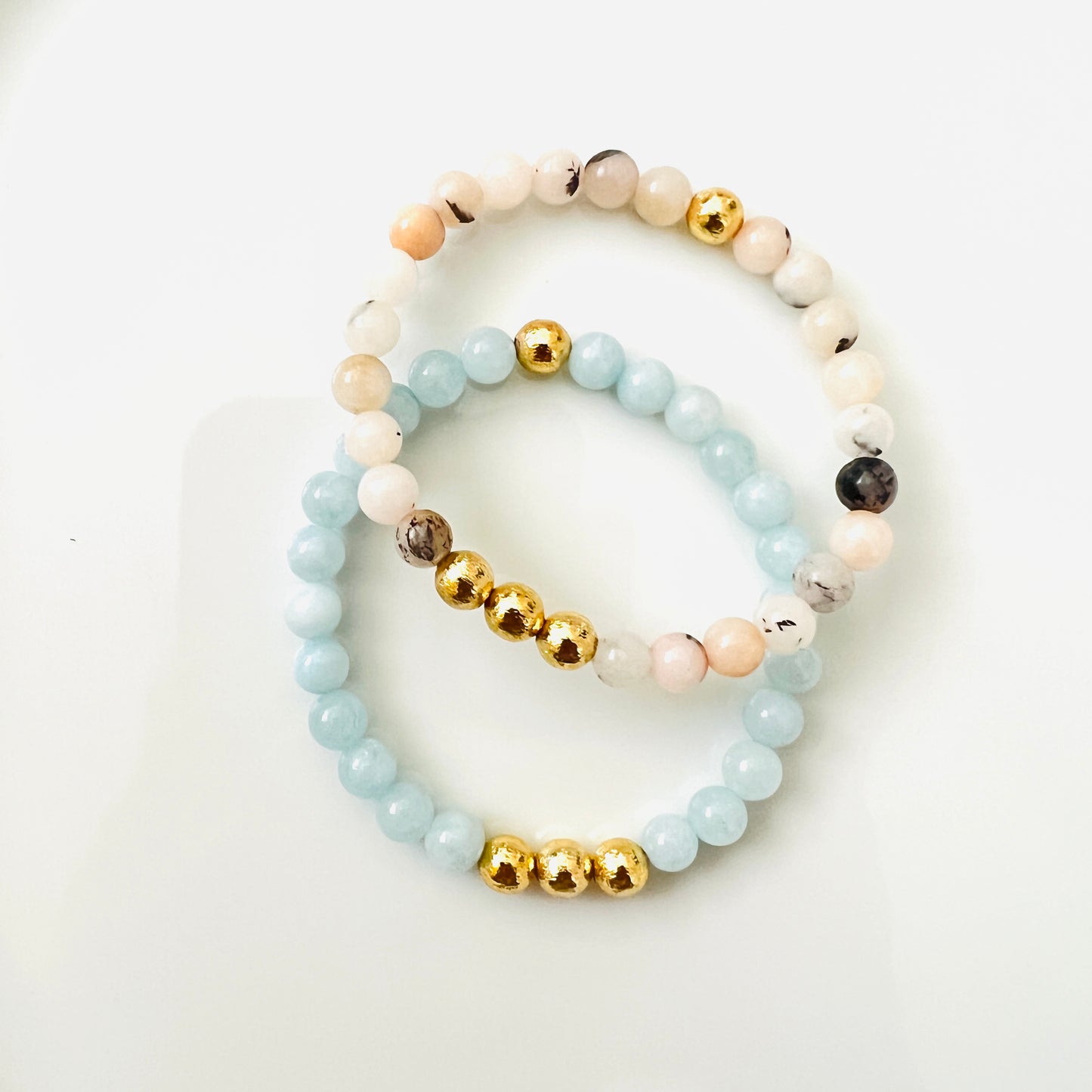 Golden Ball Aquamarine and Pink Opal Bracelet - Ima Artistry