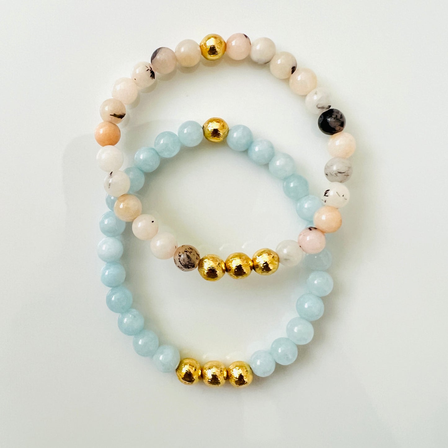 Golden Ball Aquamarine and Pink Opal Bracelet - Ima Artistry