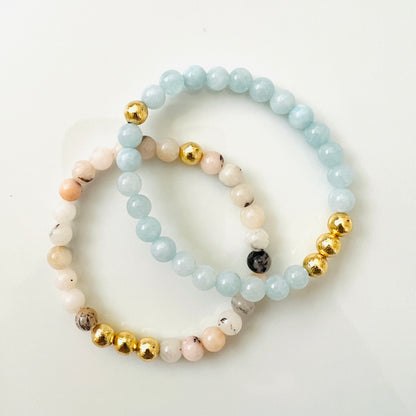 Golden Ball Aquamarine and Pink Opal Bracelet - Ima Artistry