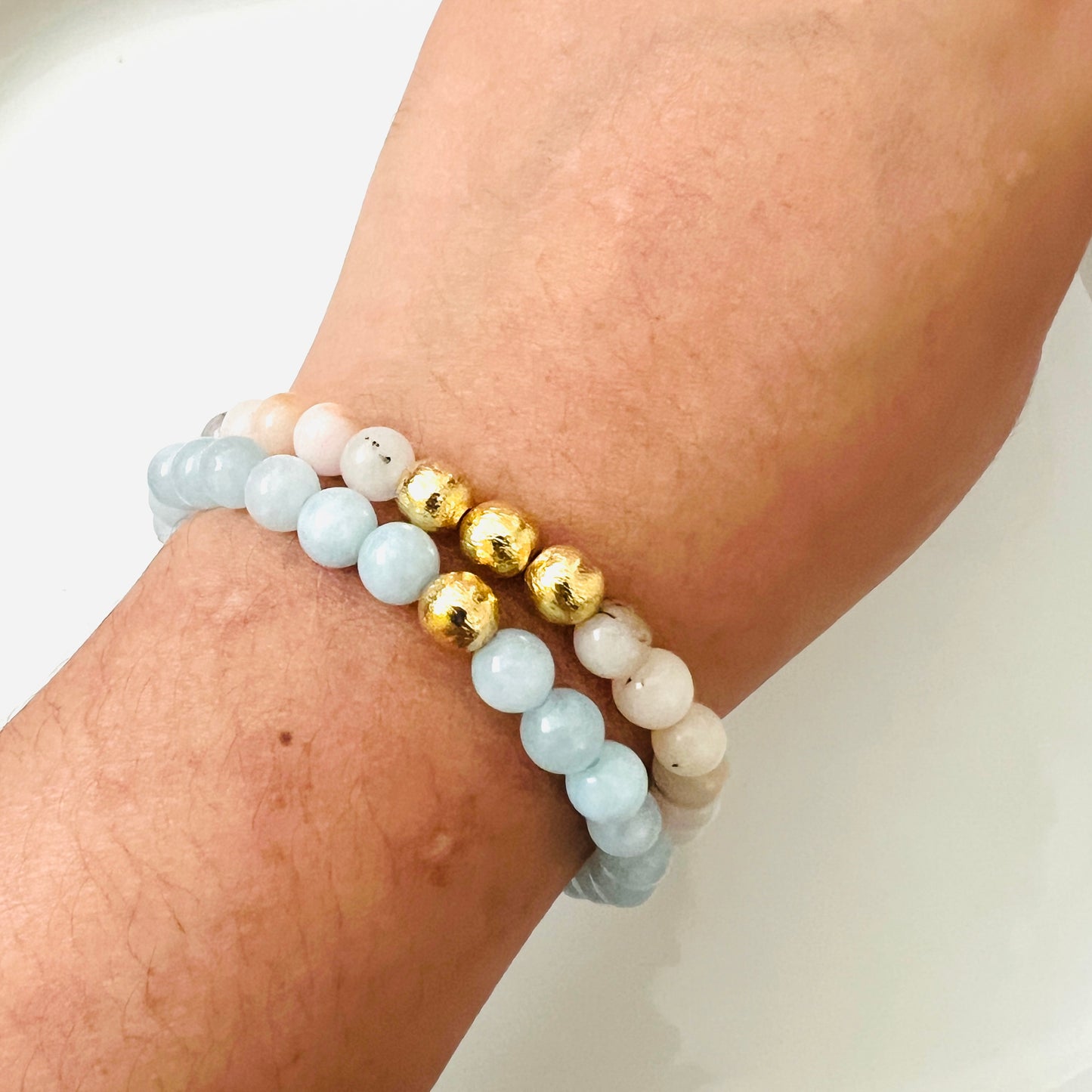 Golden Ball Aquamarine and Pink Opal Bracelet - Ima Artistry