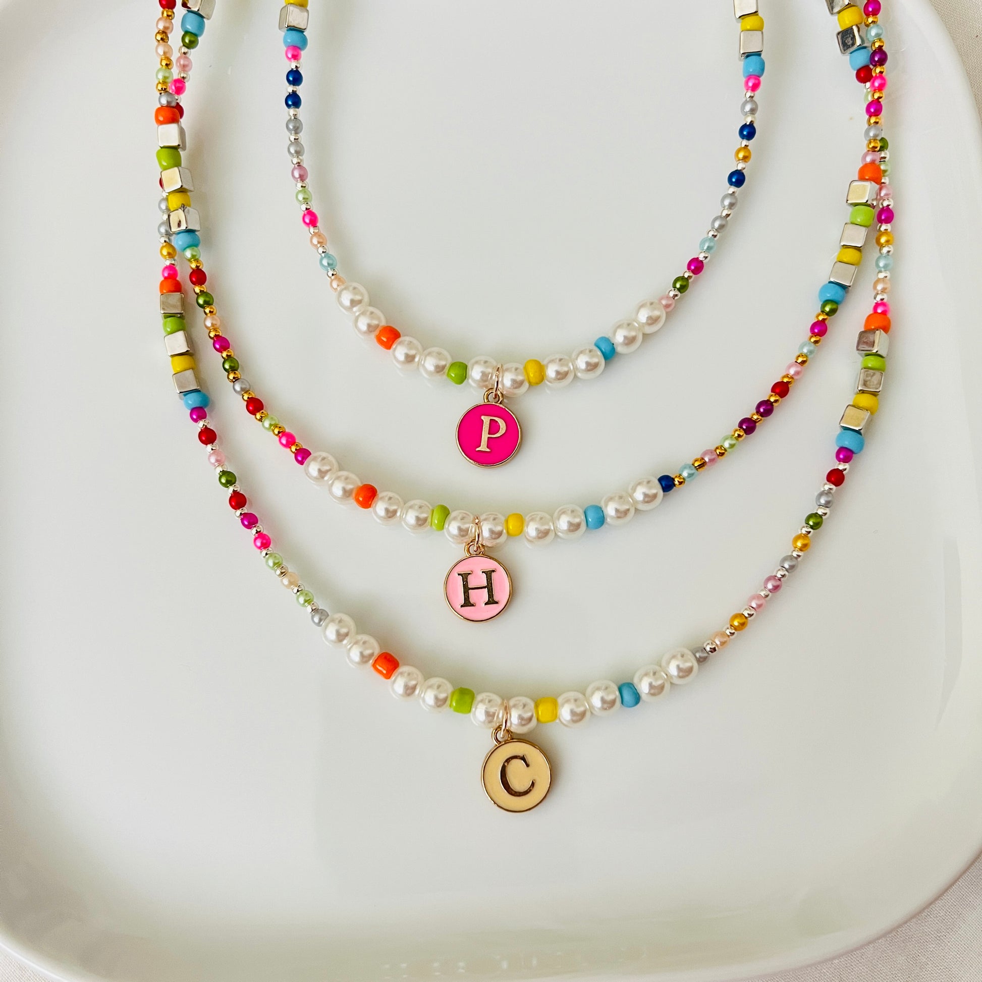 Letter Pendent Pearl Beaded Necklace - Ima Artistry 