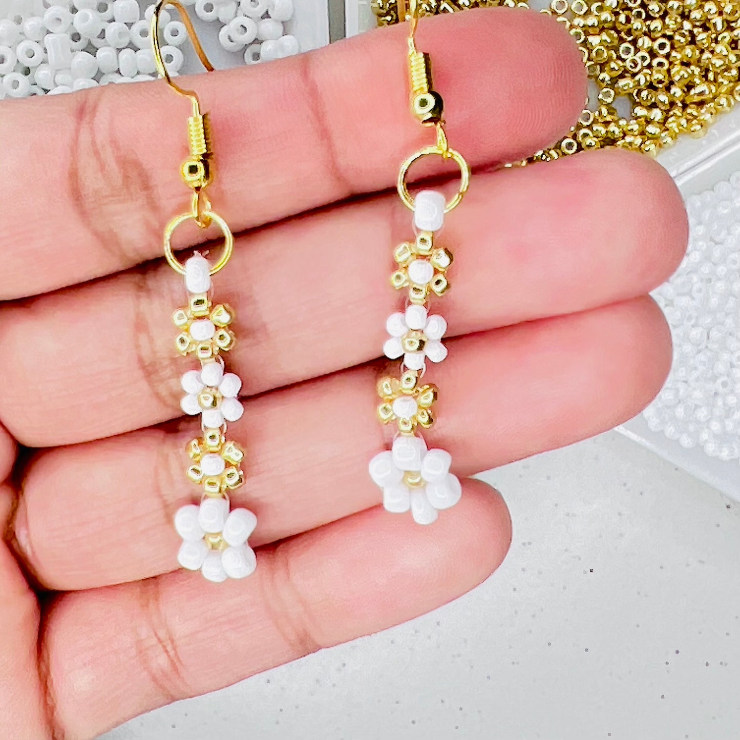 Seed Beaded Elegant Daisy Earrings- Ima Artistry 