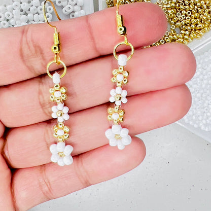 Seed Beaded Elegant Daisy Earrings- Ima Artistry 