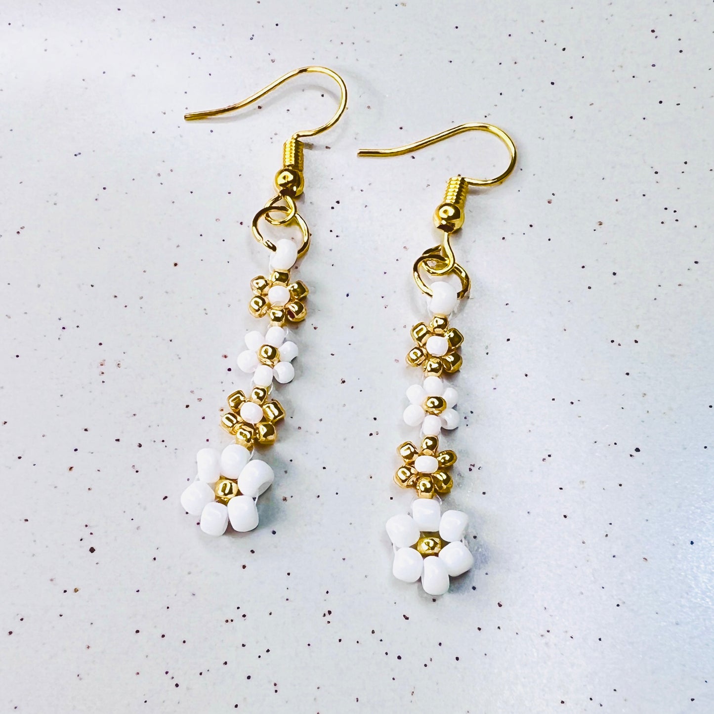 Seed Beaded Elegant Daisy Earrings- Ima Artistry 