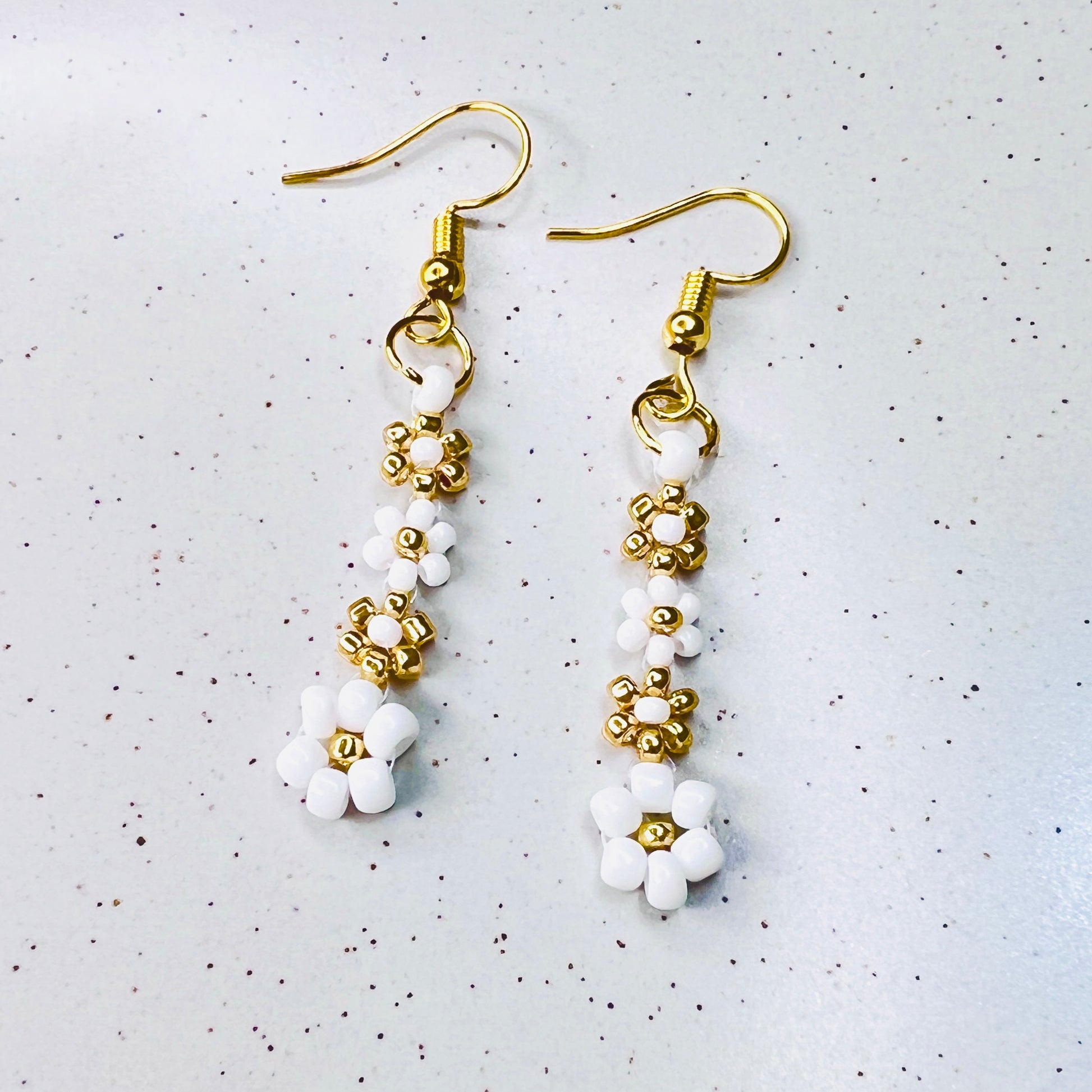 Seed Beaded Elegant Daisy Earrings- Ima Artistry 