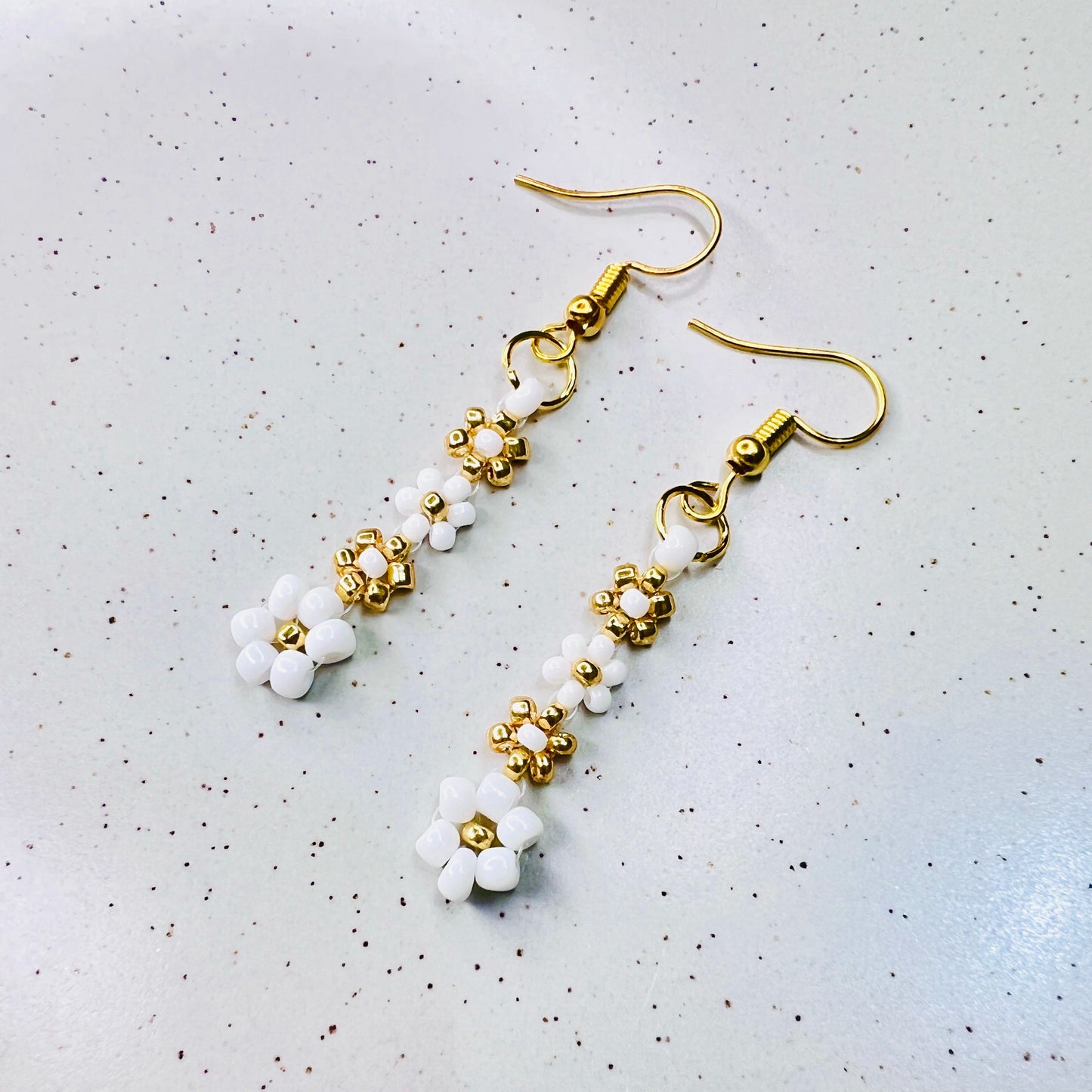 Seed Beaded Elegant Daisy Earrings- Ima Artistry 