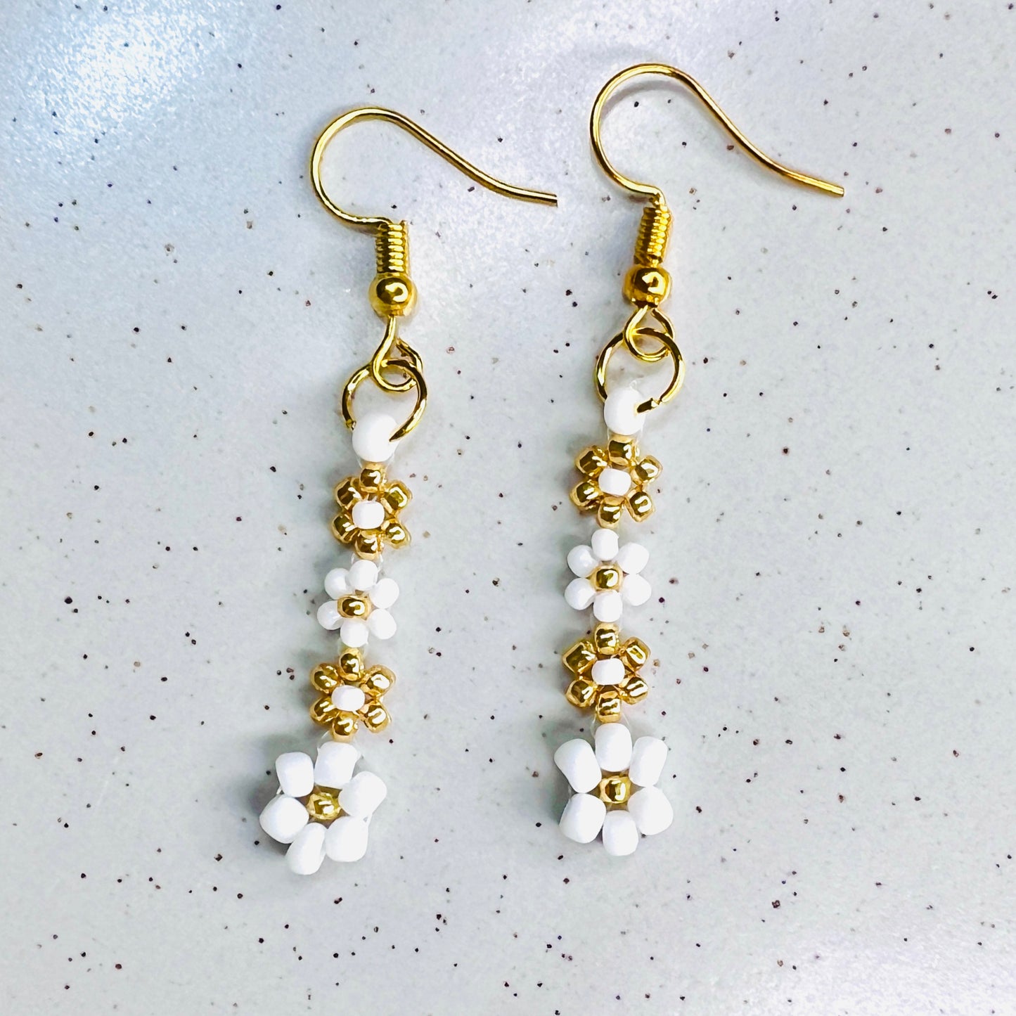 Seed Beaded Elegant Daisy Earrings- Ima Artistry 