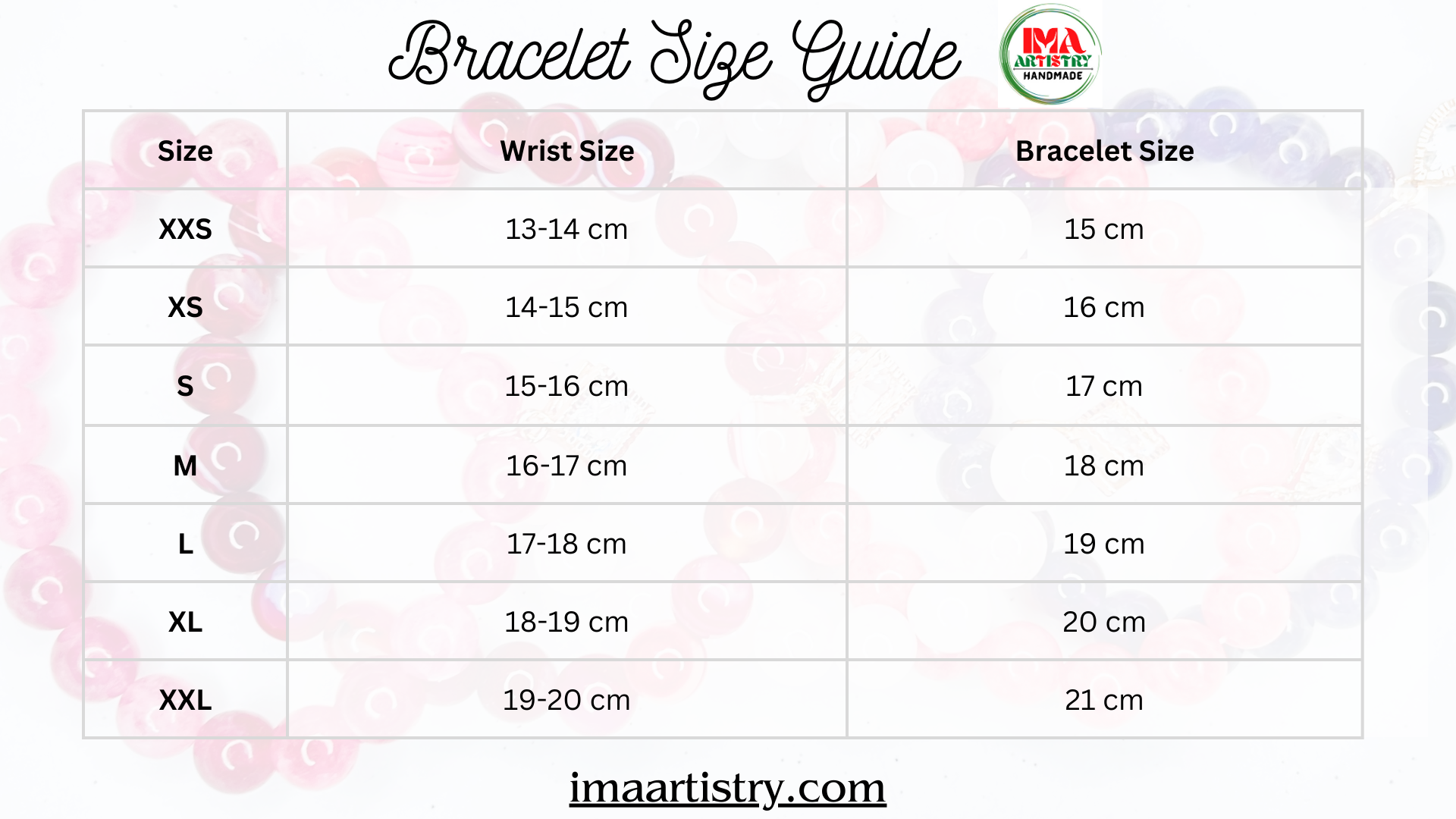 Bracelet Size Guide Ima Artistry 