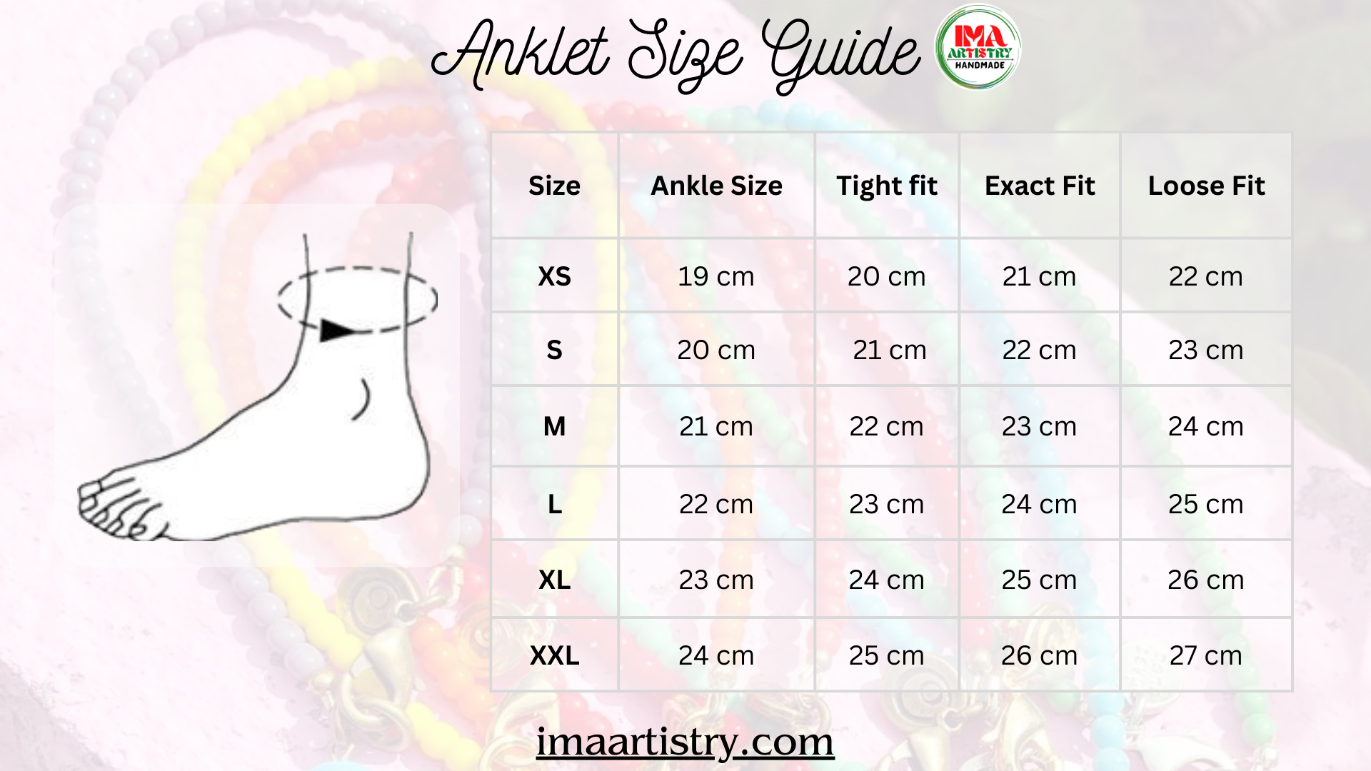 Anklet Size Guide Ima Artistry 