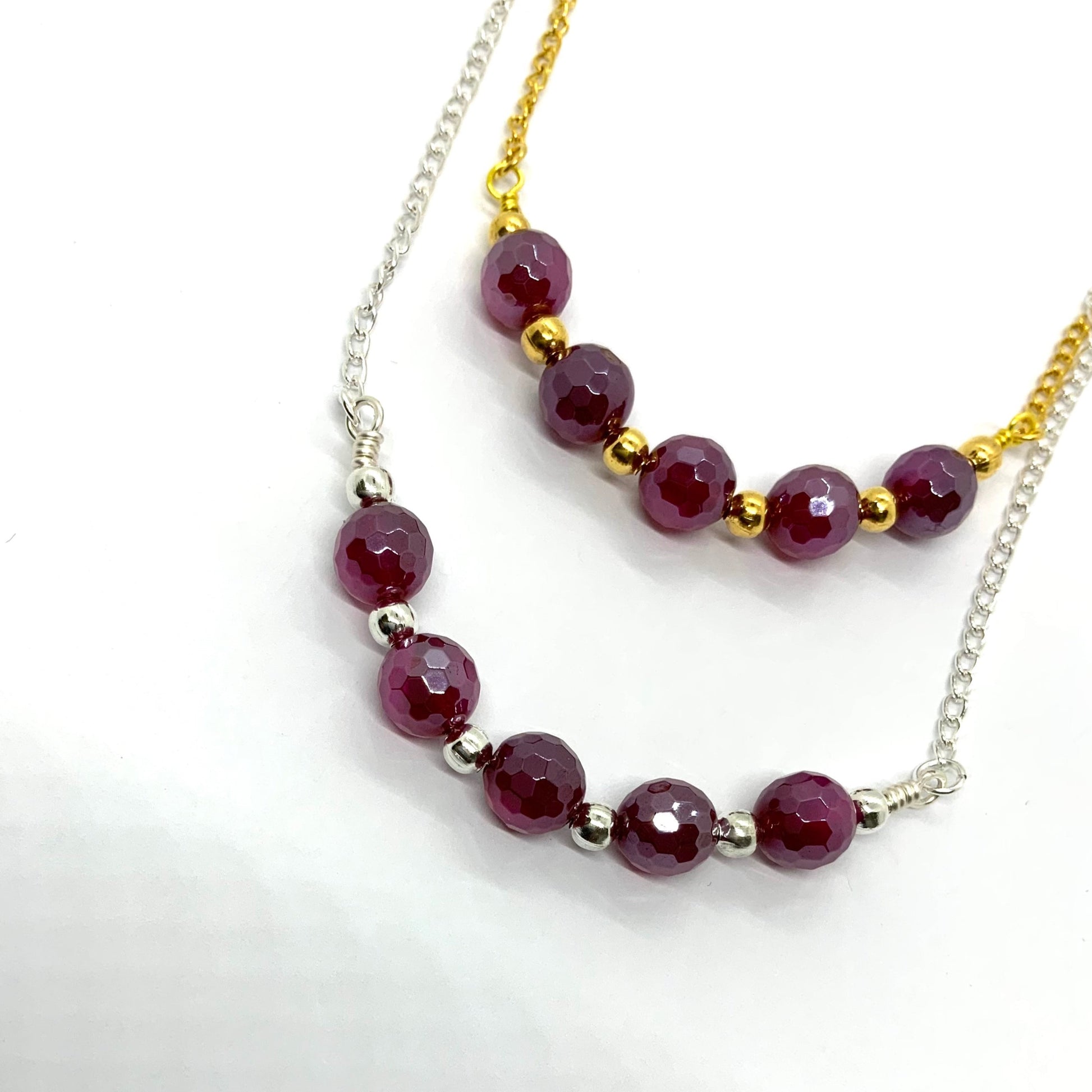 Dark Fuchsia Semi-Precious Agate Gemstone Crystal AB Necklace Ima Artistry