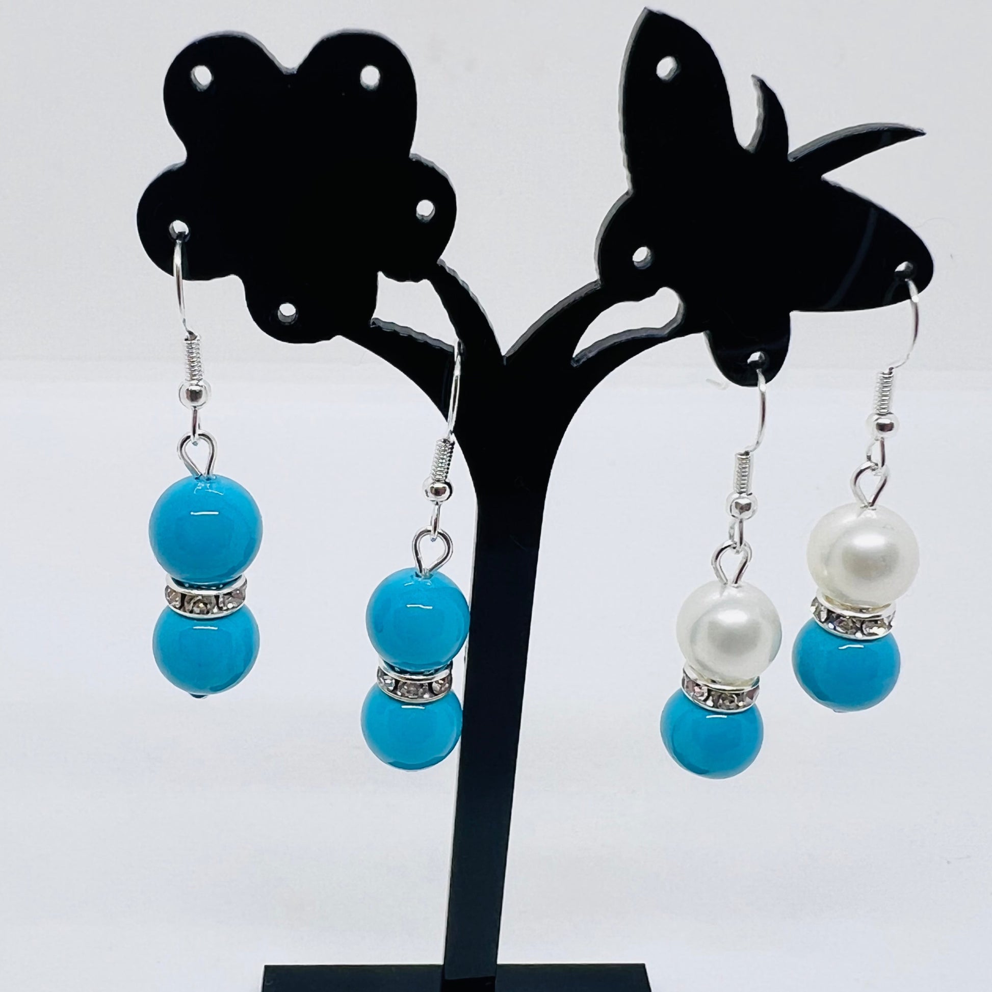 Shell Pearls Beaded Blue White Earrings Ima Artistry