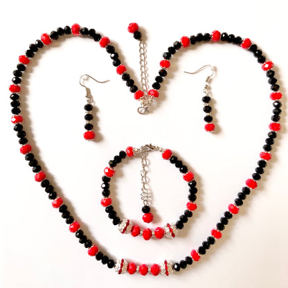 Red and Black Faceted Crystal Rondelle Beaded Jewellery Set Ima Artistry