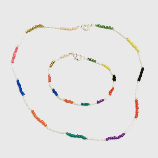 Multicoloured Seed Beaded Choker-Necklace with Bracelet Ima Artistry