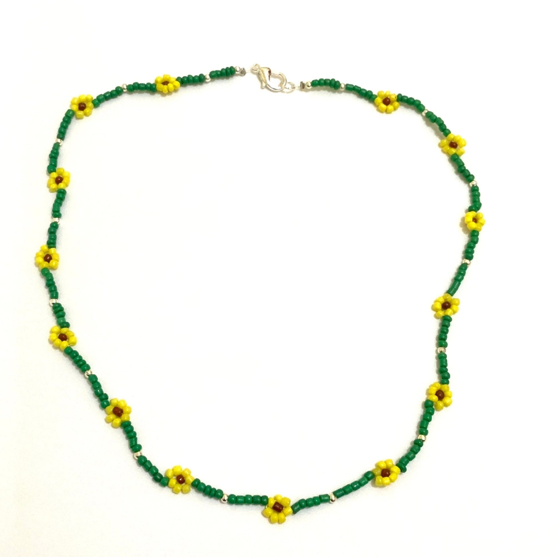 Yellow & Green Daisy Seed Beaded Choker with Bracelet Ima Artistry