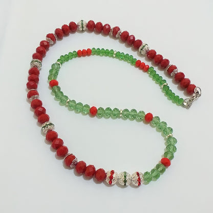 Red and Green Beeded Necklace & Earrings Ima Artistry