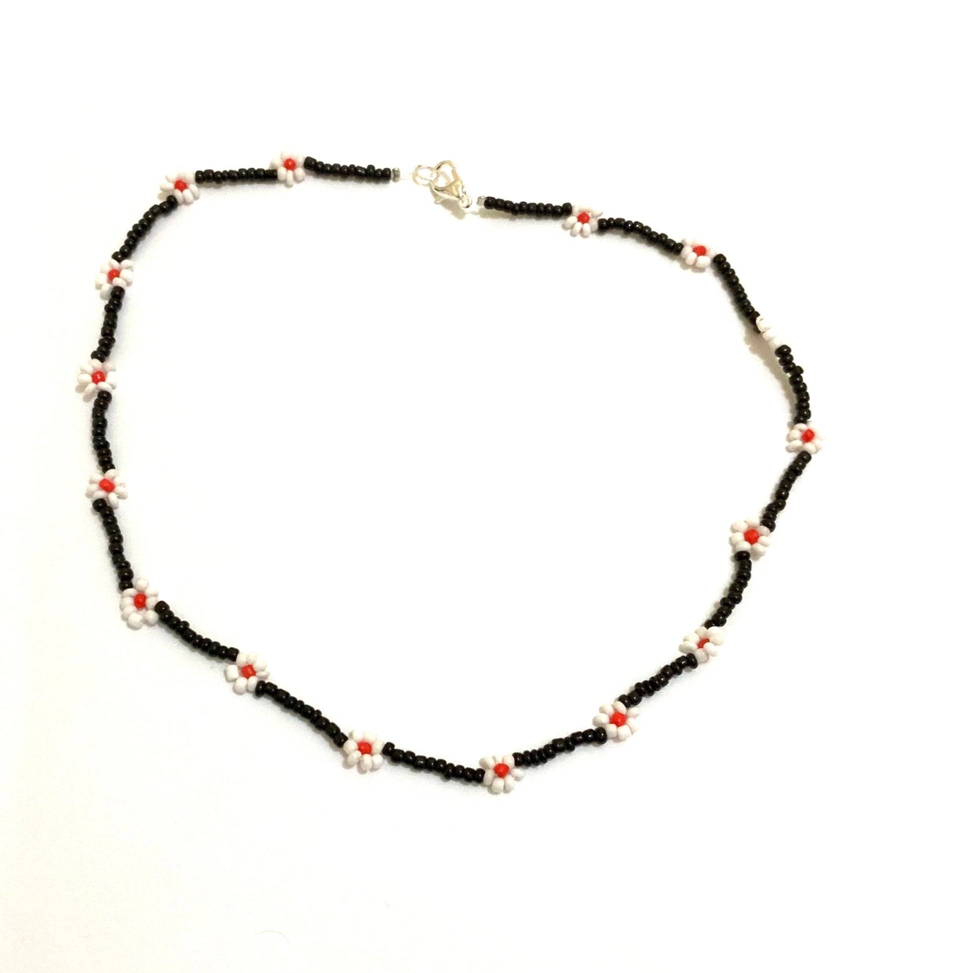 Black & White Daisy Seed Beaded Choker-Necklace with Bracelet Ima Artistry