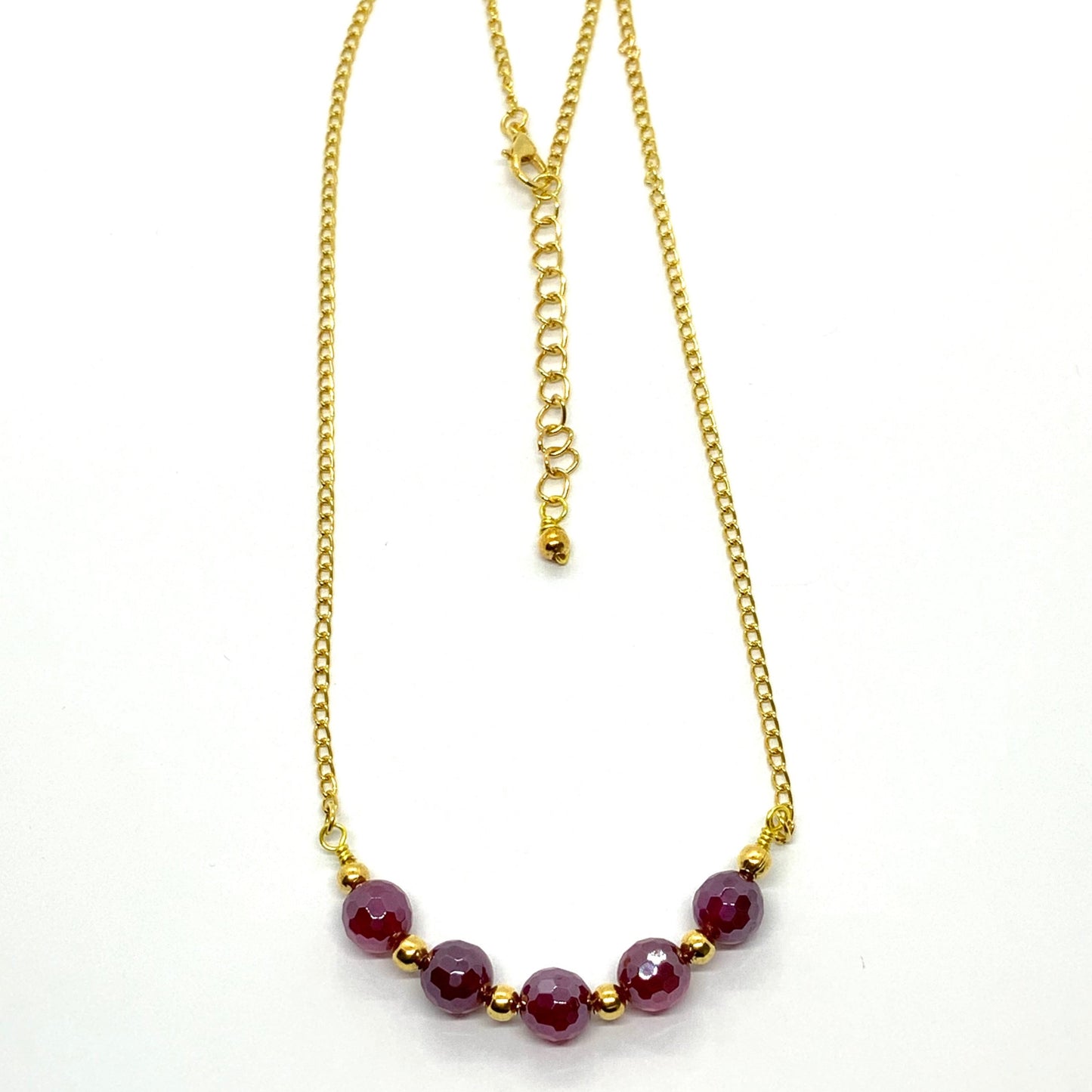 Dark Fuchsia Semi-Precious Agate Gemstone Crystal AB Necklace Ima Artistry