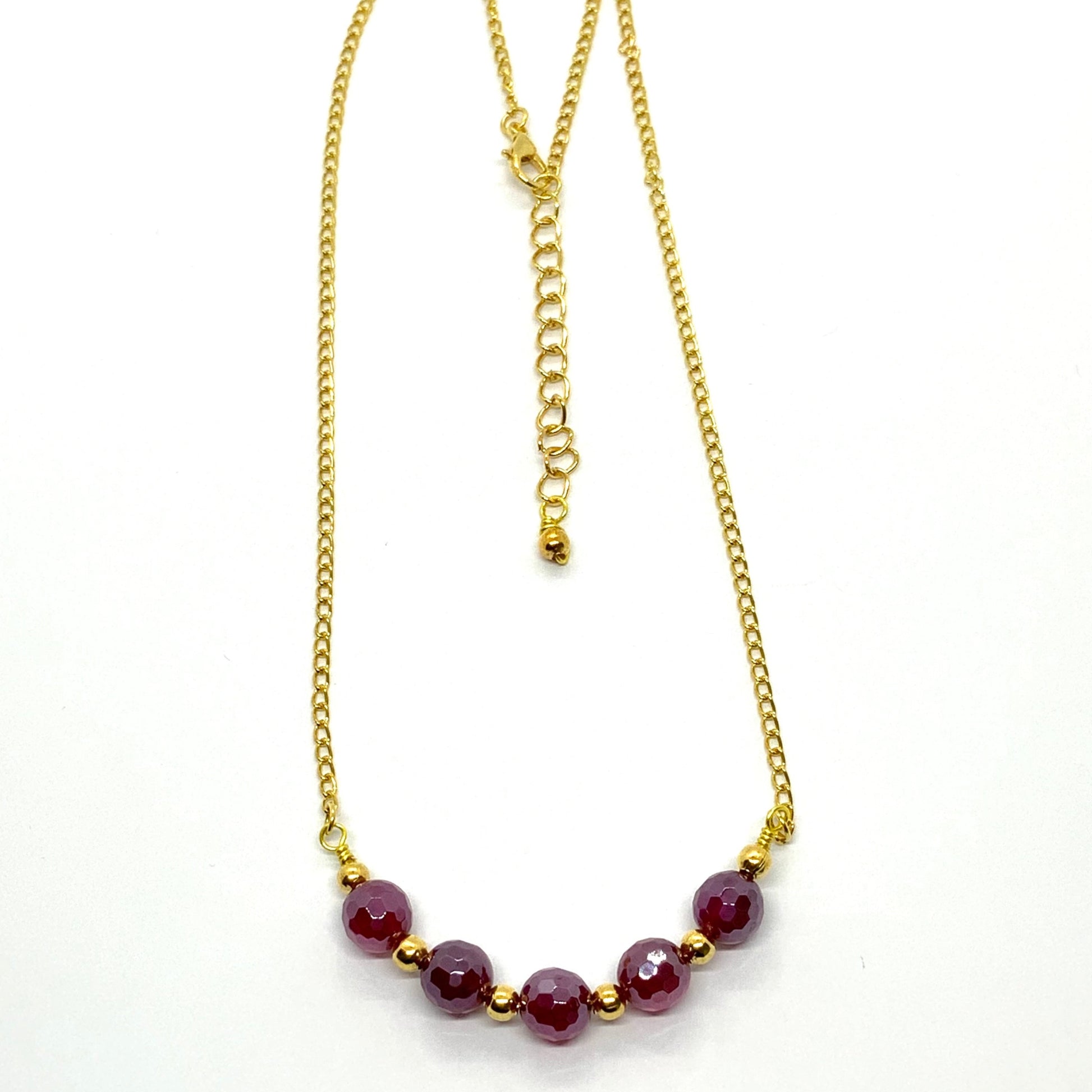 Dark Fuchsia Semi-Precious Agate Gemstone Crystal AB Necklace Ima Artistry