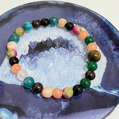 Unisex Multicoloured 6mm Gemstone Bracelet Ima Artistry 