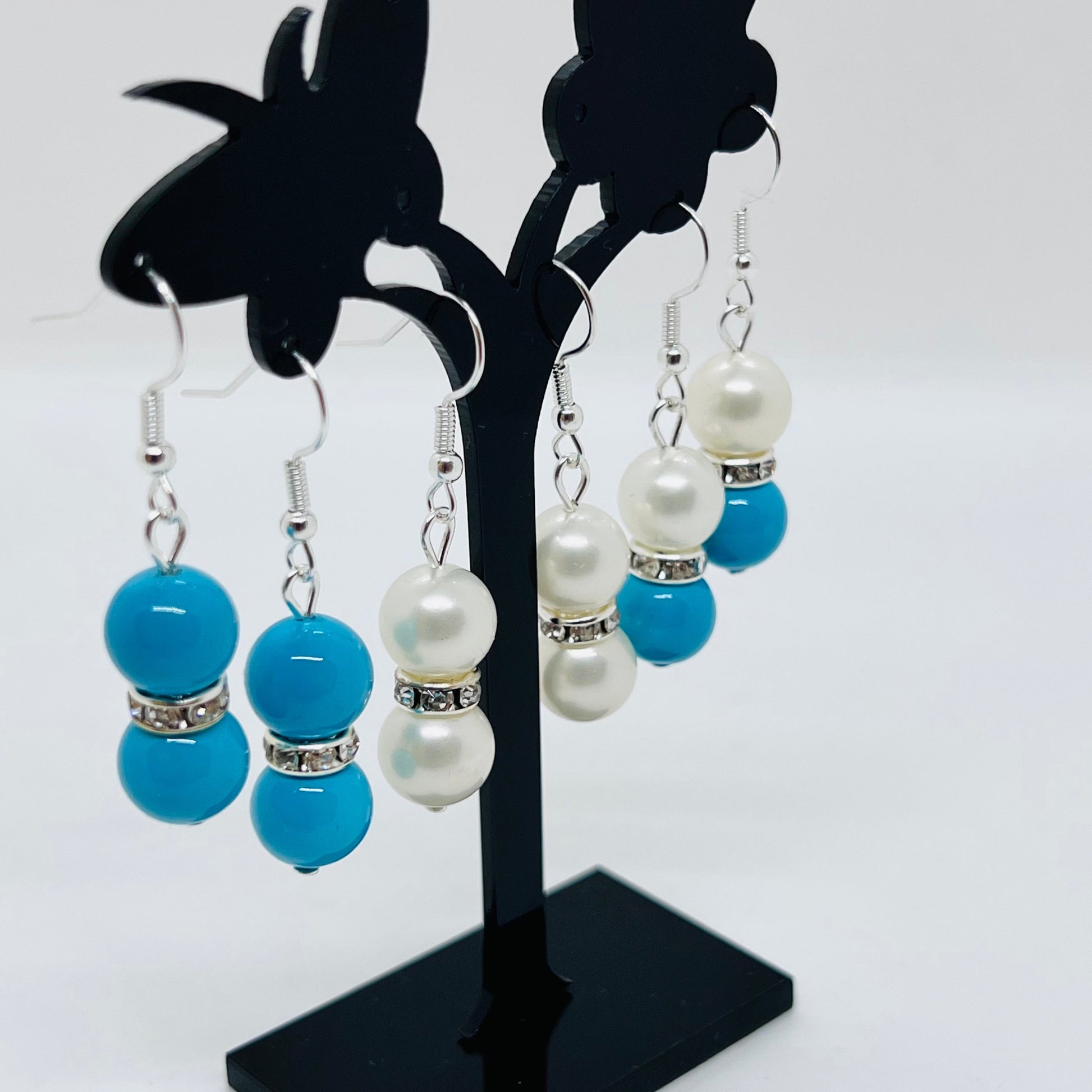 Shell Pearls Beaded Blue White Earrings Ima Artistry