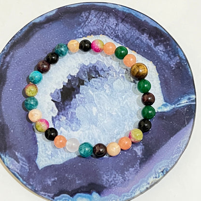 Unisex Multicoloured 6mm Gemstone Bracelet Ima Artistry 