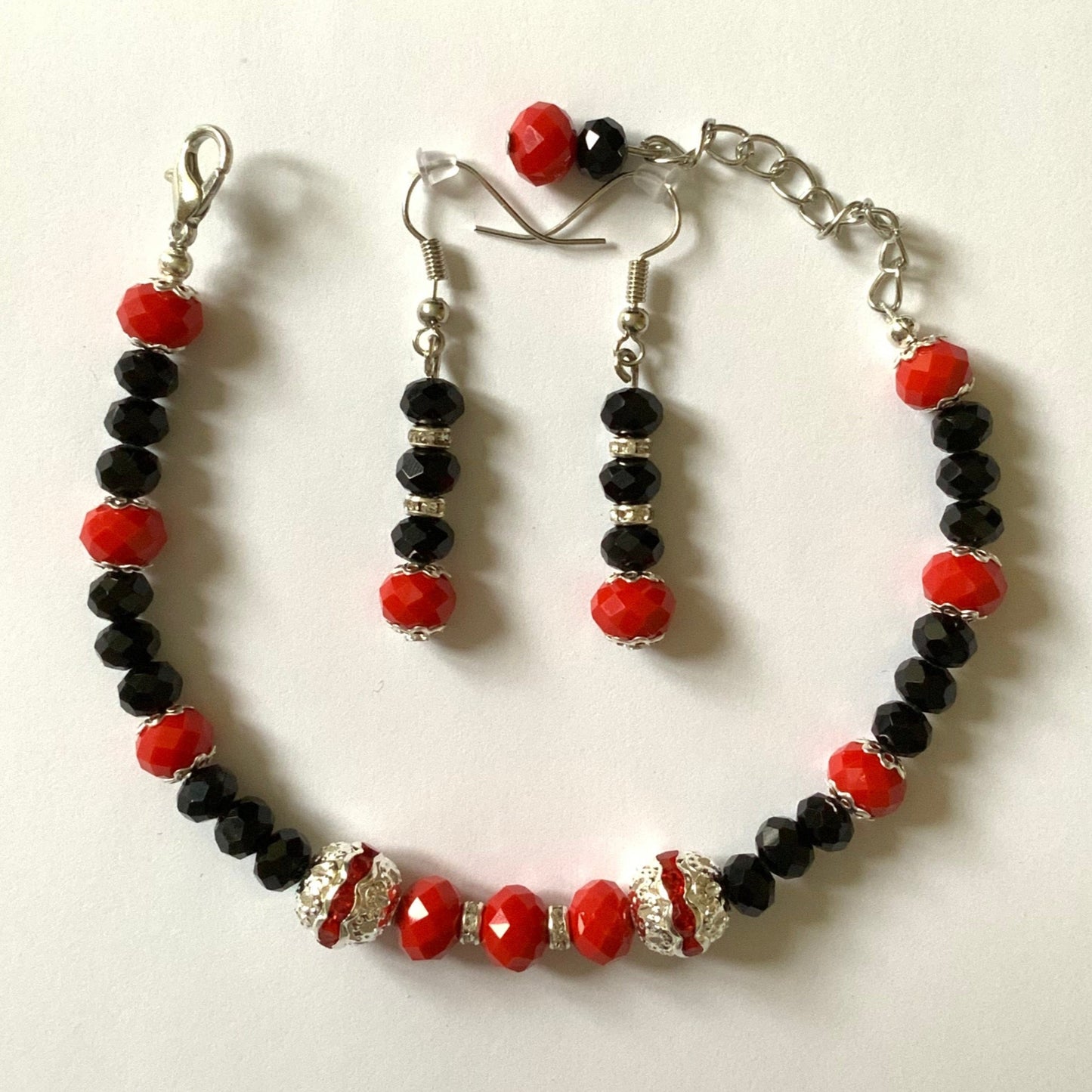 Red and Black Faceted Crystal Rondelle Beaded Jewellery Set Ima Artistry