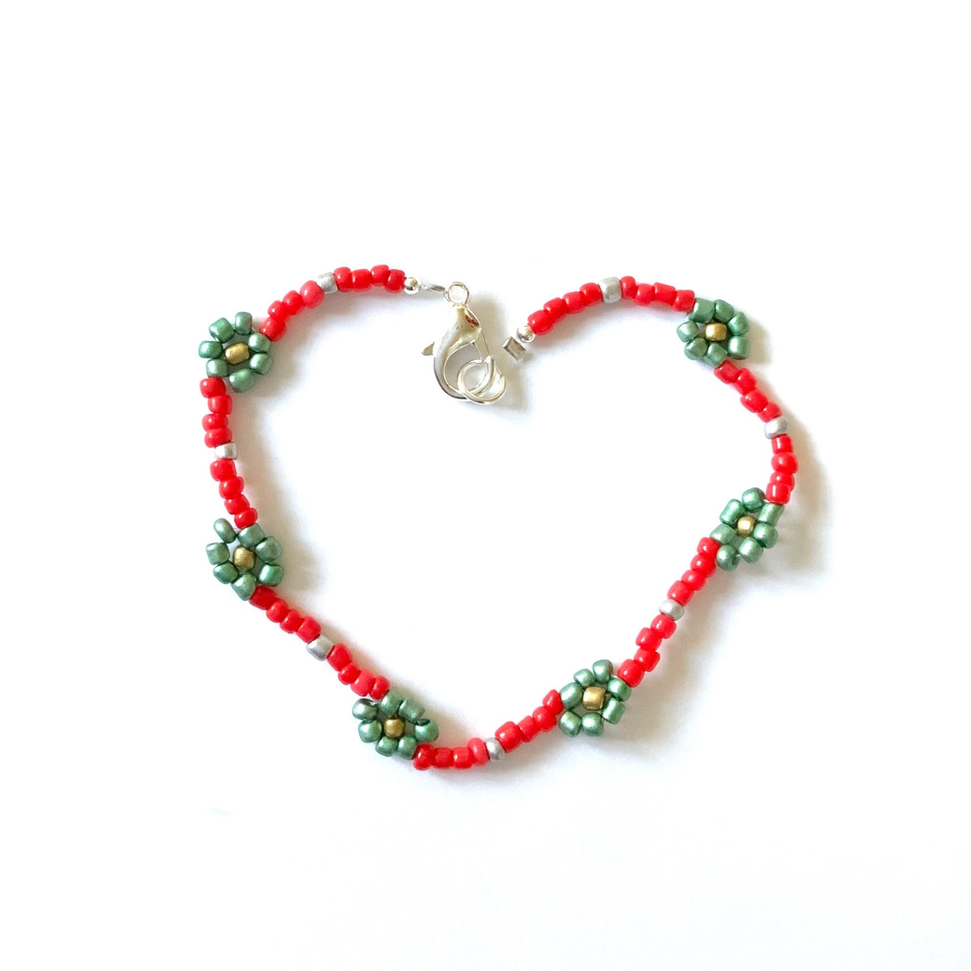 Red and Green Seed Beaded Choker-Necklace with Bracelet Ima Artistry