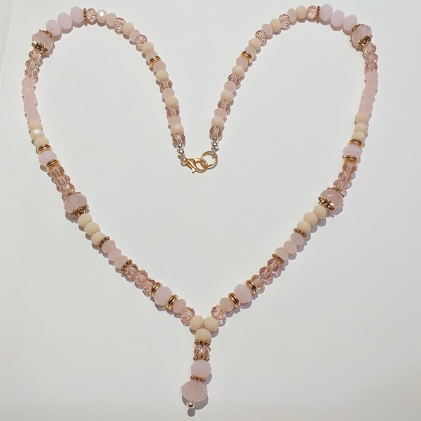 Rose, Pink, peach Beaded gold Necklace & Earrings Ima Artistry