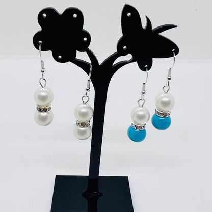 Shell Pearls Beaded Blue White Earrings Ima Artistry