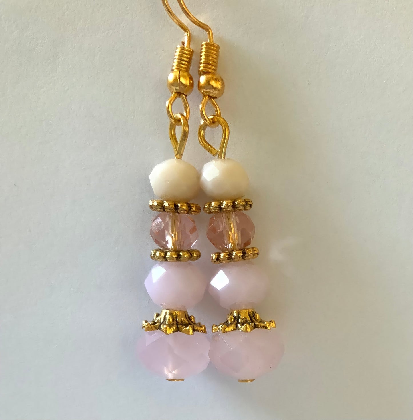 Rose, Pink, peach Beaded gold Necklace & Earrings Ima Artistry