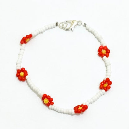 Red, White Daisy Seed Beaded Choker-Necklace with Bracelet Ima Artistry