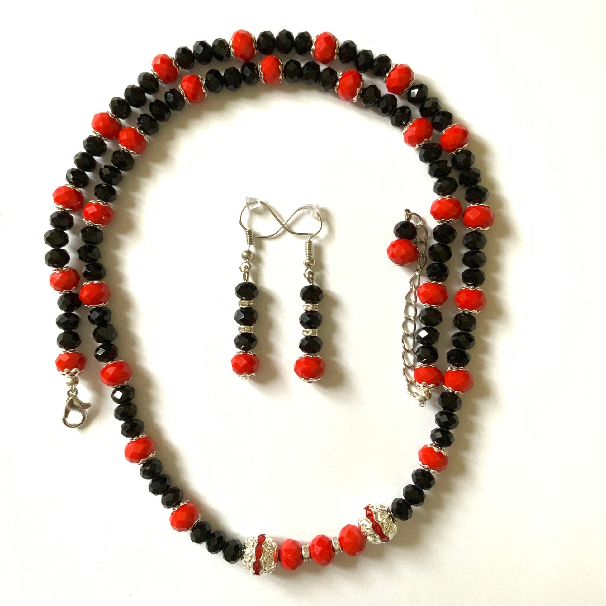 Red and Black Faceted Crystal Rondelle Beaded Jewellery Set Ima Artistry