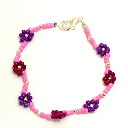 Pink, Purple Daisy Seed Beaded Choker-Necklace with Bracelet Ima Artistry