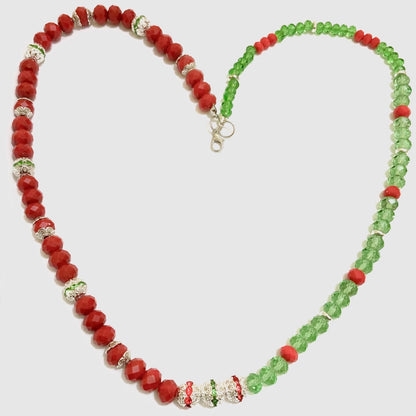 Red and Green Beeded Necklace & Earrings Ima Artistry