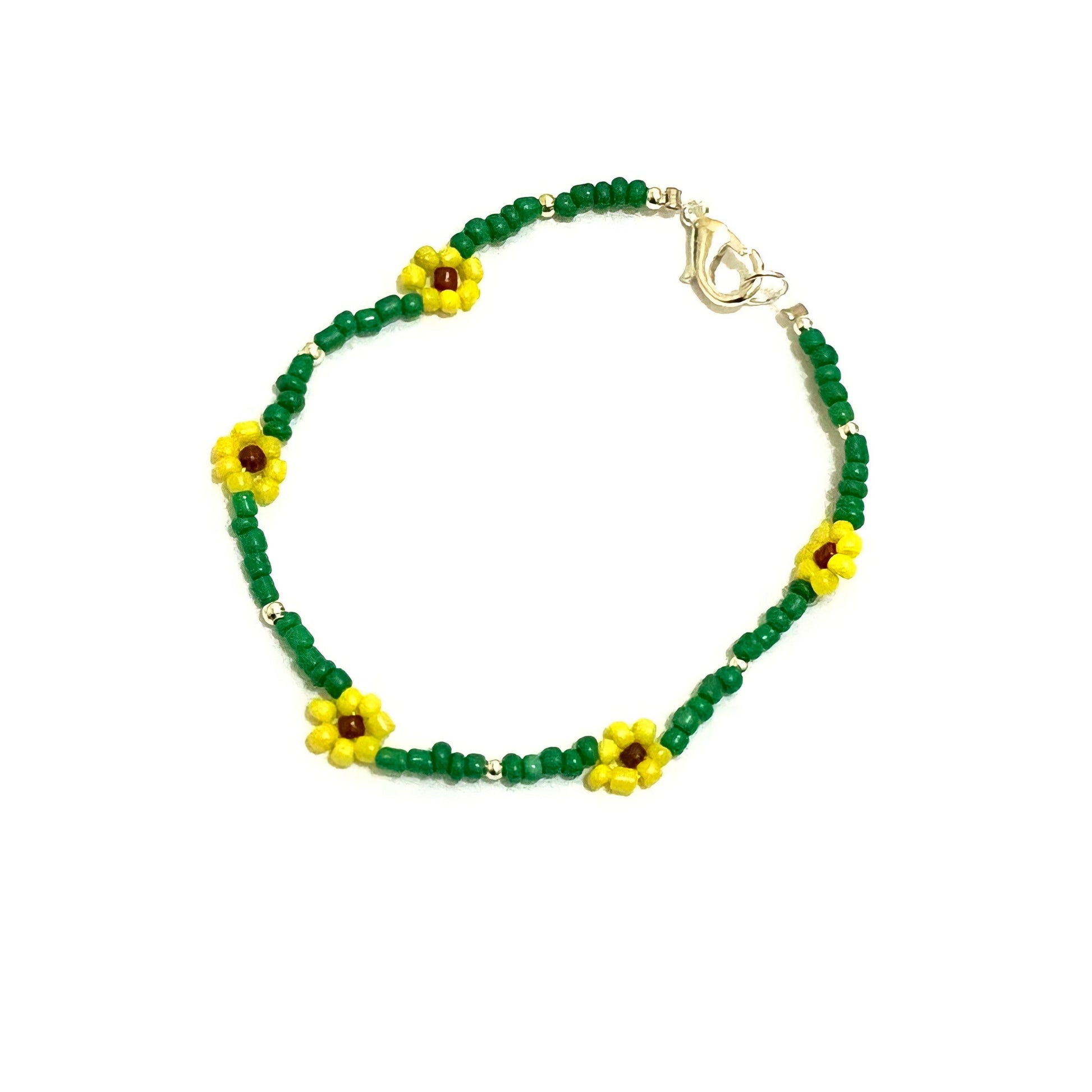 Yellow & Green Daisy Seed Beaded Choker with Bracelet Ima Artistry