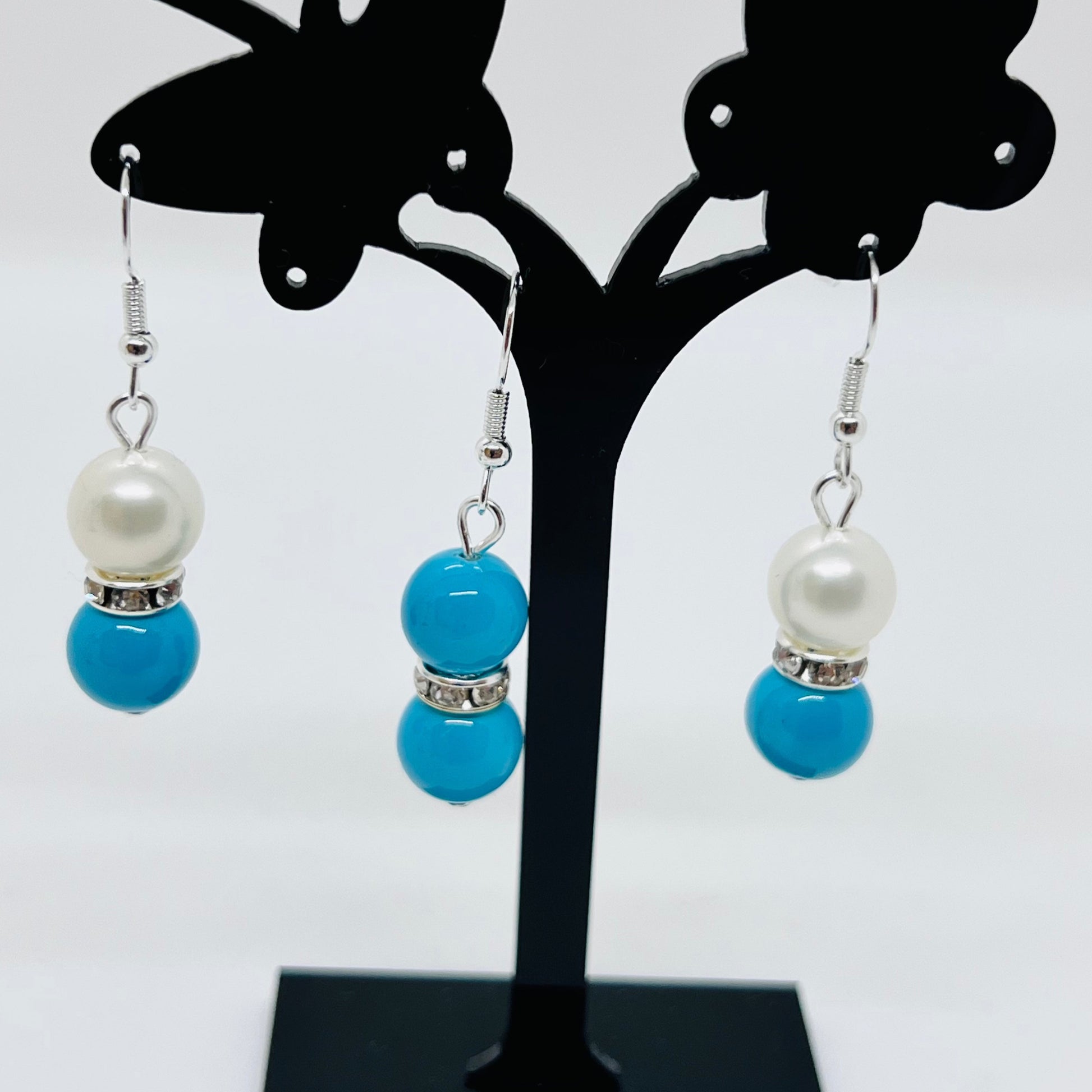 Shell Pearls Beaded Blue White Earrings Ima Artistry