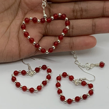 Heart shaped Agate Gemstone Necklace & Earrings Valentine's gift Ima Artistry